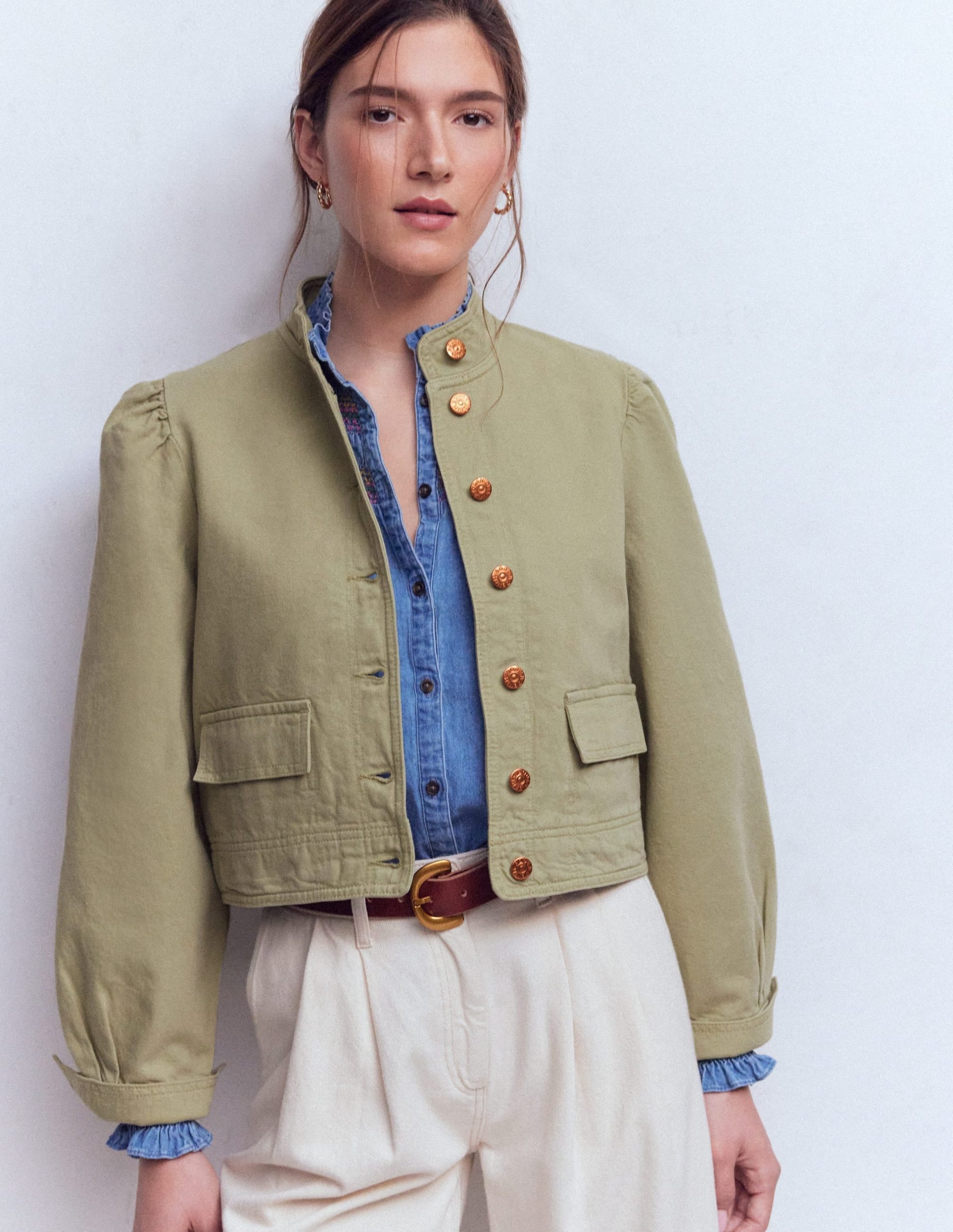 Topstitch Denim Jacket-Soft Green - Image 4