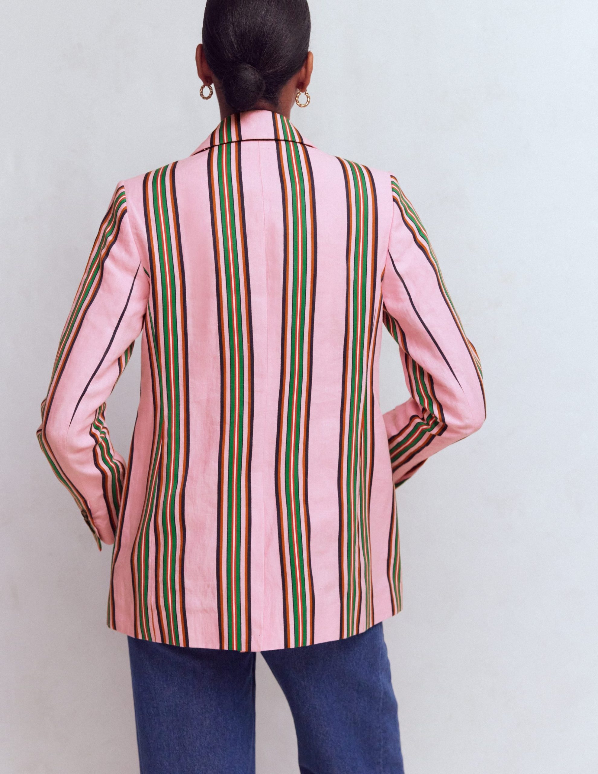 Woodbridge Linen Blazer-Pink. Rich Emerald Stripe - Image 3