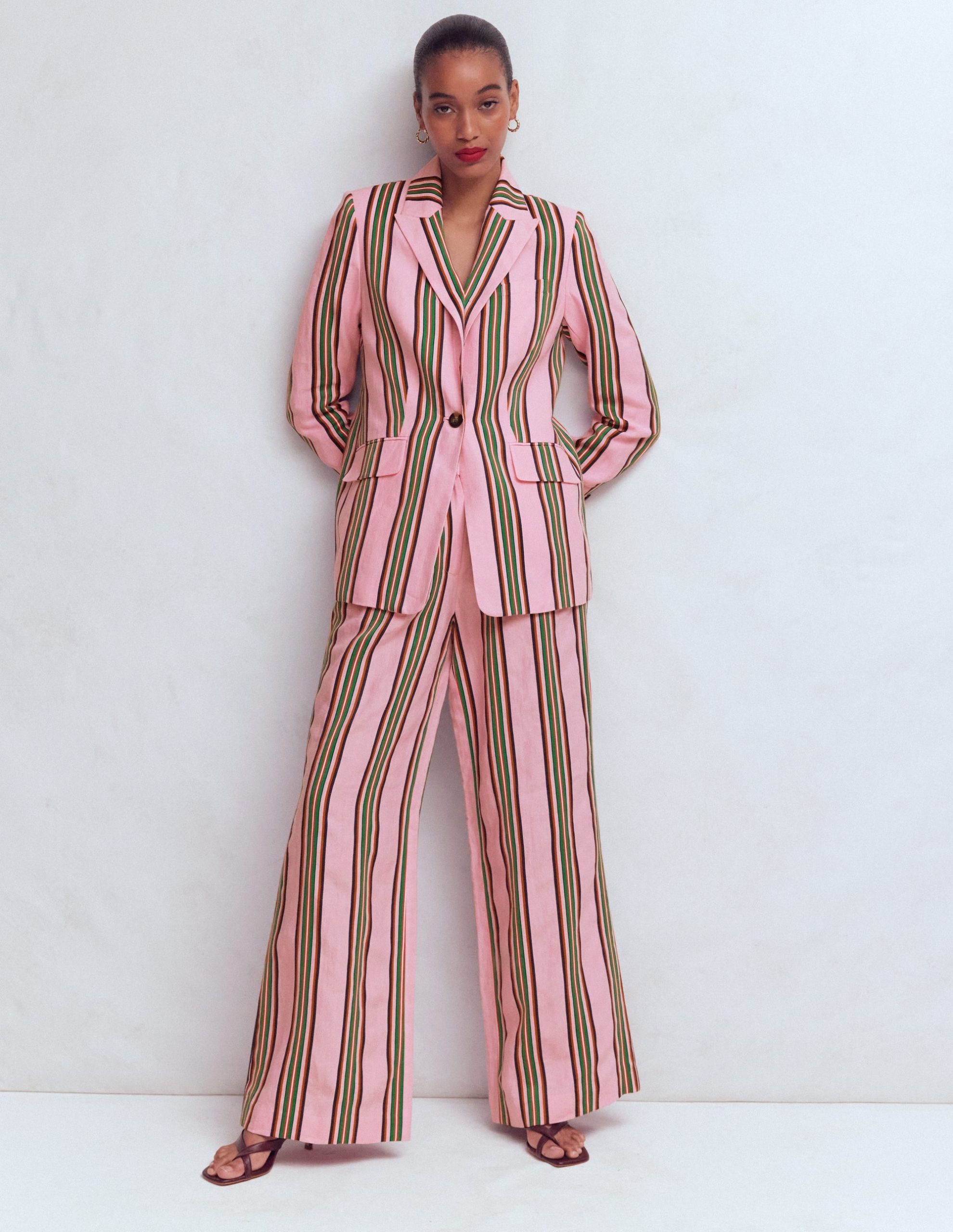 Woodbridge Linen Blazer-Pink. Rich Emerald Stripe - Image 5