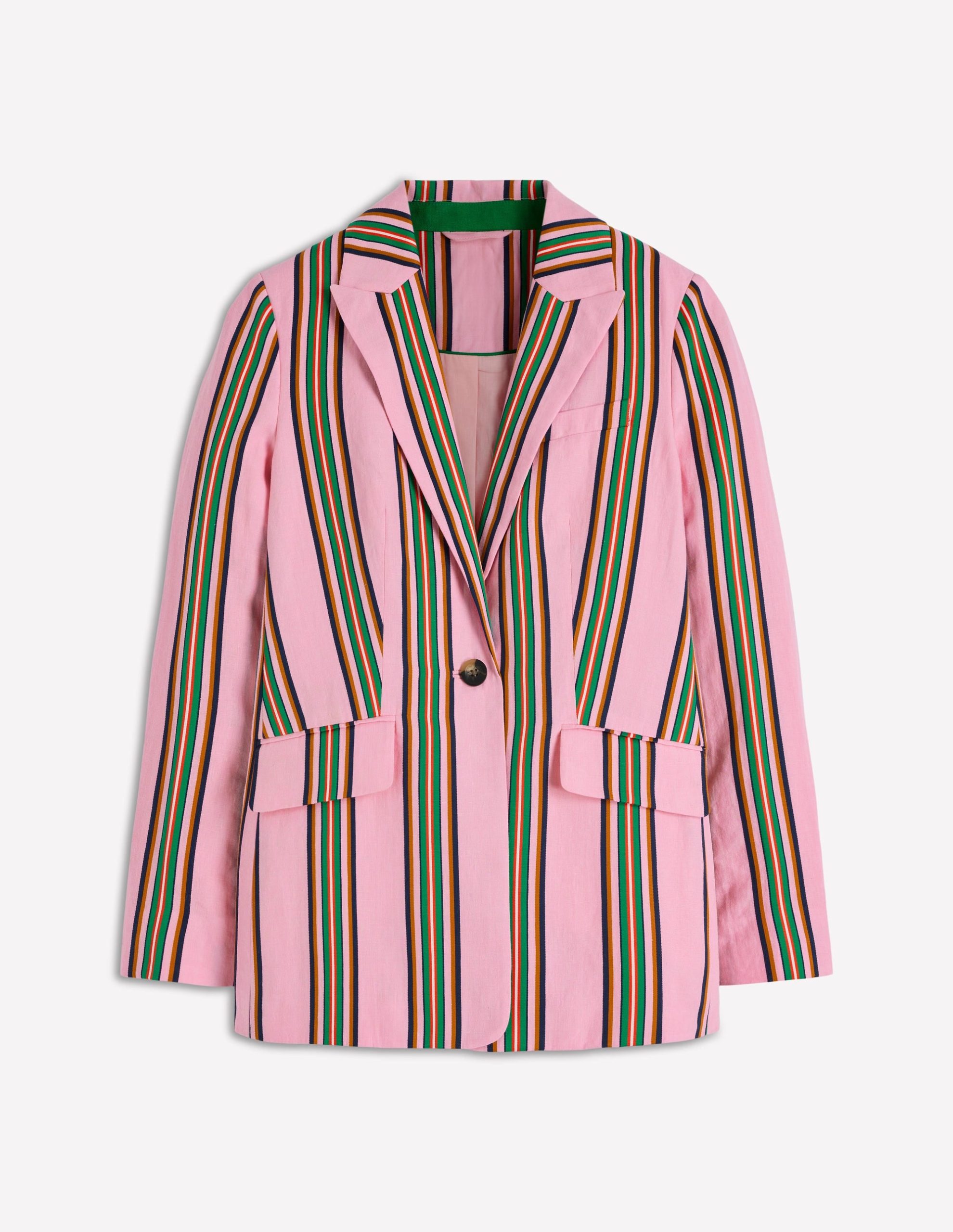 Woodbridge Linen Blazer-Pink. Rich Emerald Stripe - Image 8