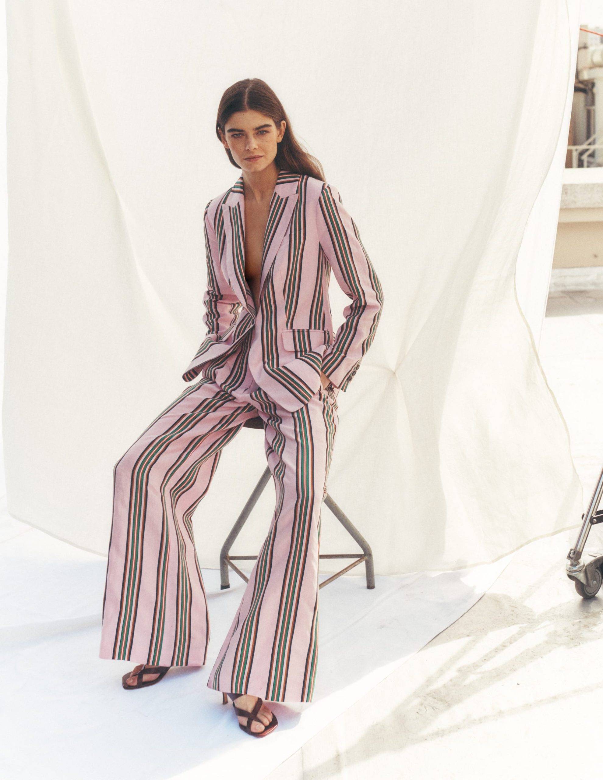 Woodbridge Linen Blazer-Pink. Rich Emerald Stripe - Image 6