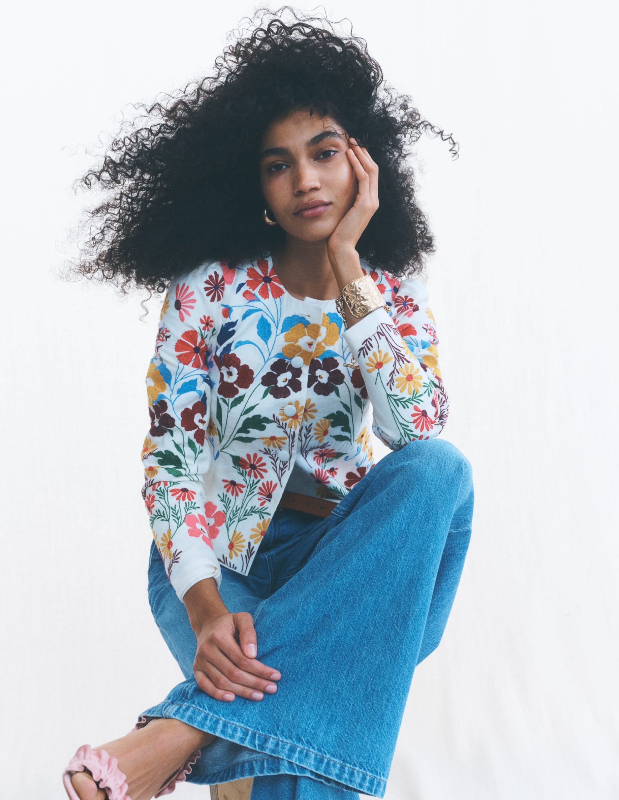 Salisbury Puff Sleeve Jacket-Multi. Embroidery