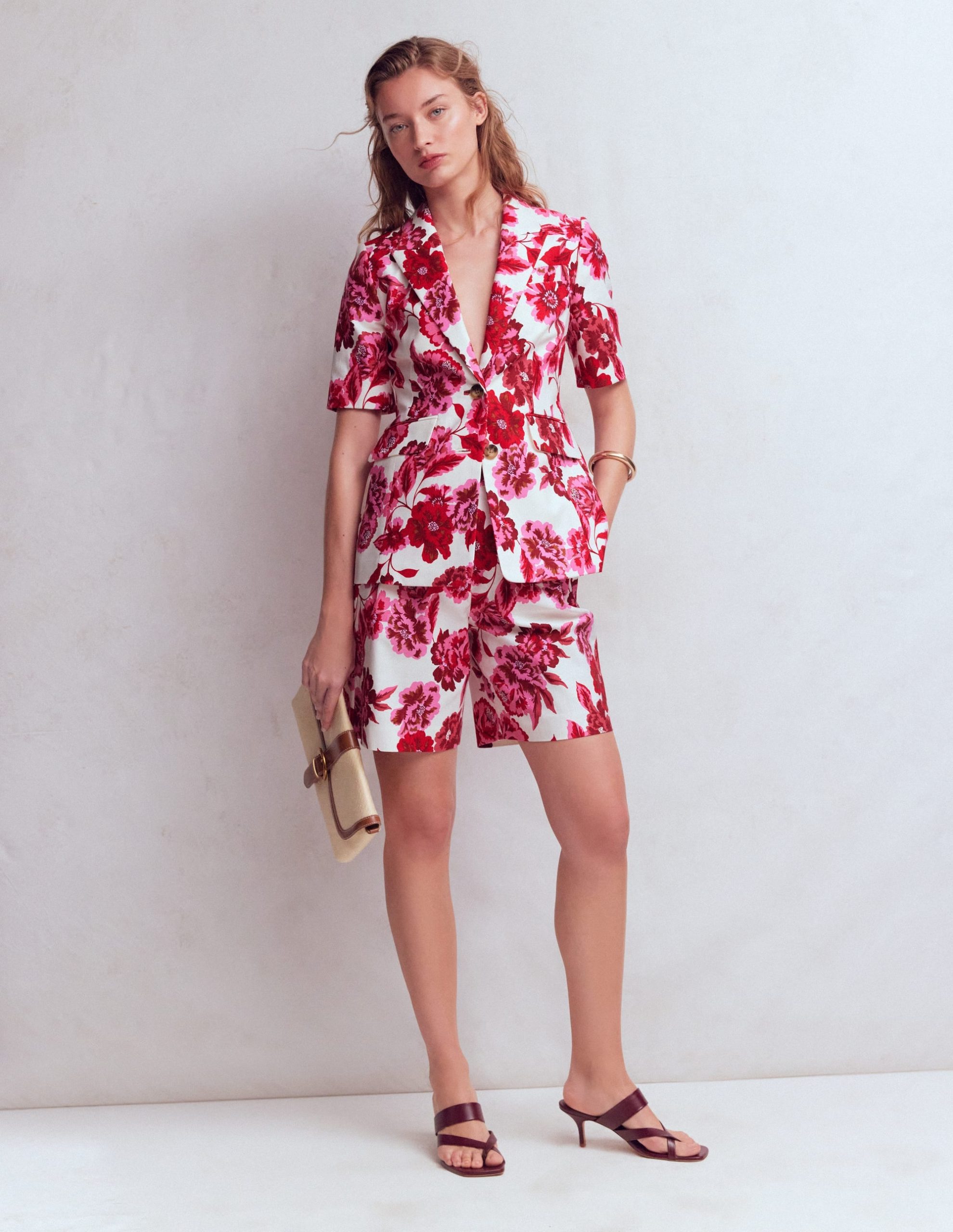 Short Sleeve Cotton Blazer-Sangria Sunset. Floral Print - Image 5