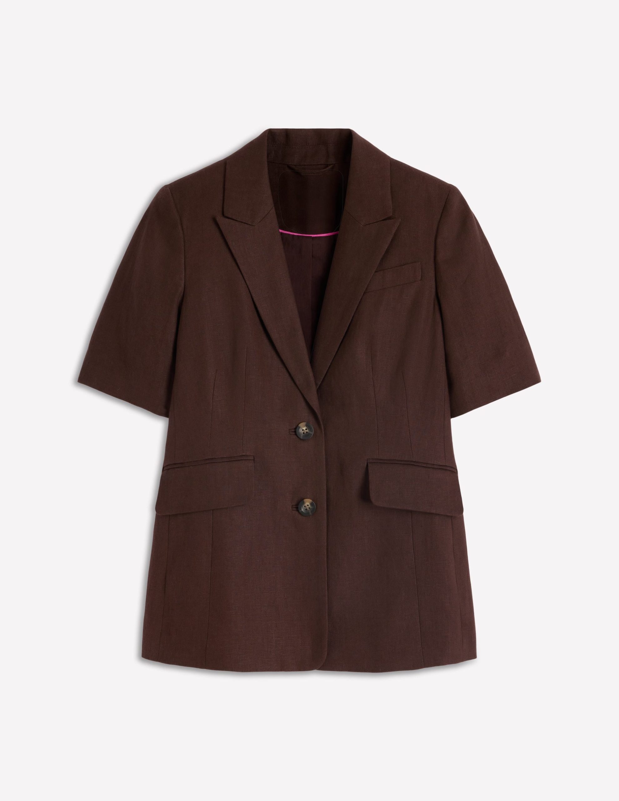 Short Sleeve Linen Blazer-Bitter Chocolate - Image 7