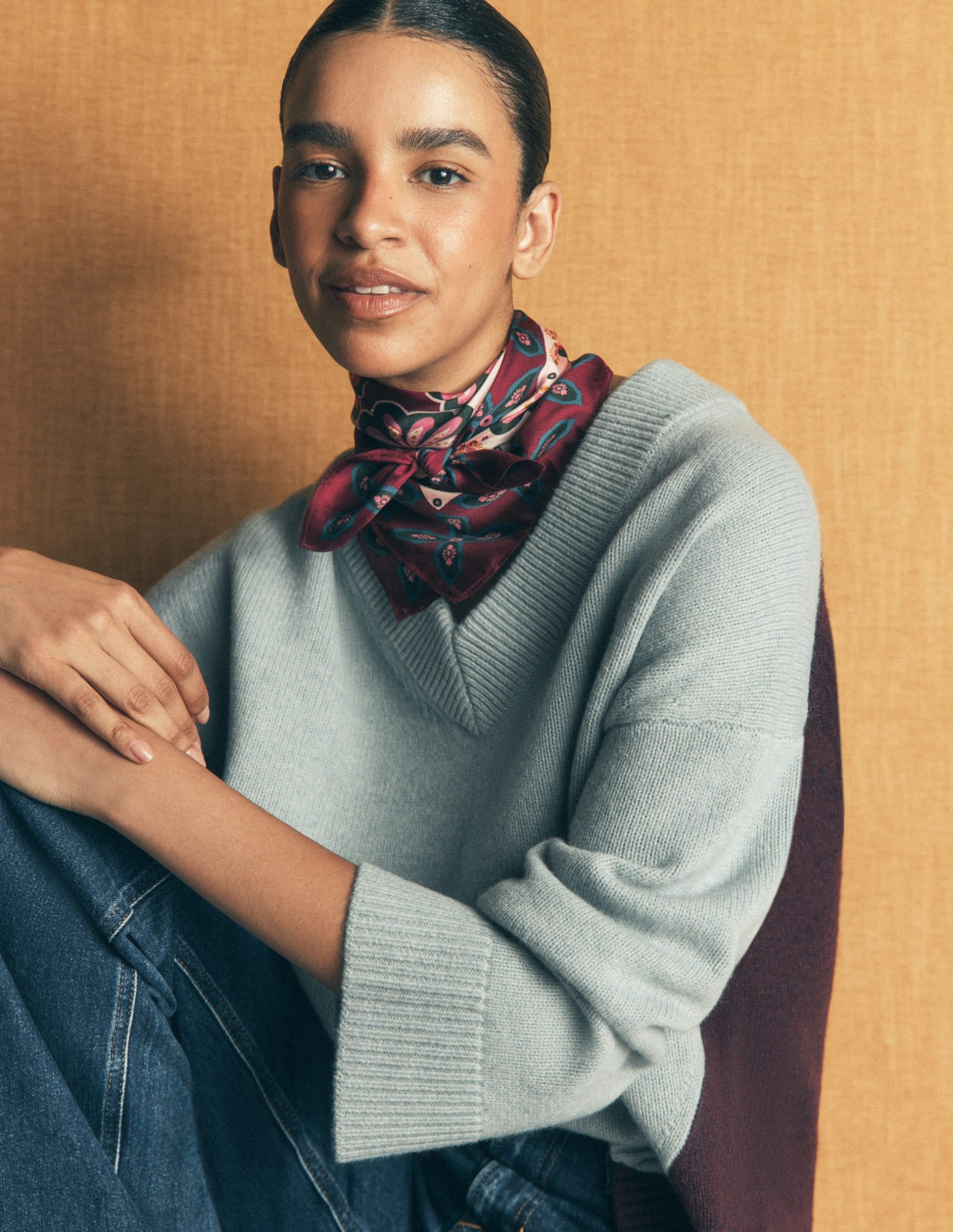Elisabeth Silk Square Scarf-Multi. Geo Flora
