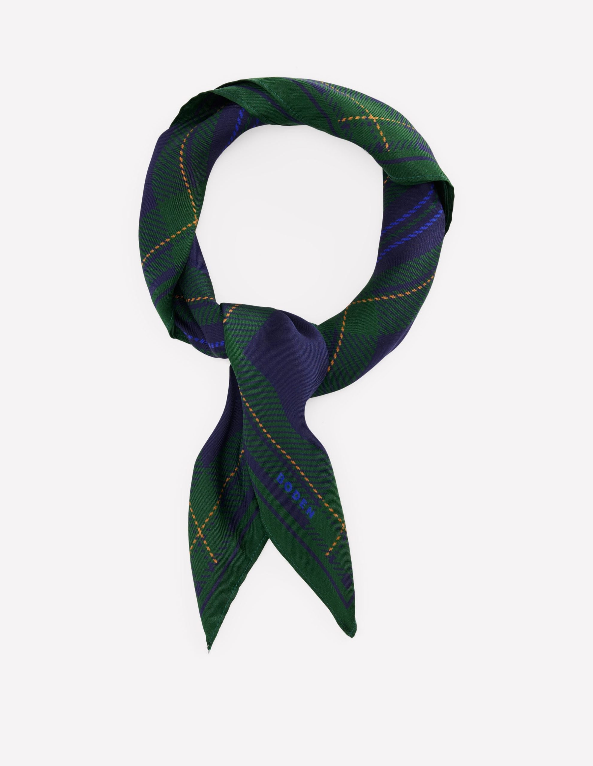 Elisabeth Silk Square Scarf-Navy. Tartan