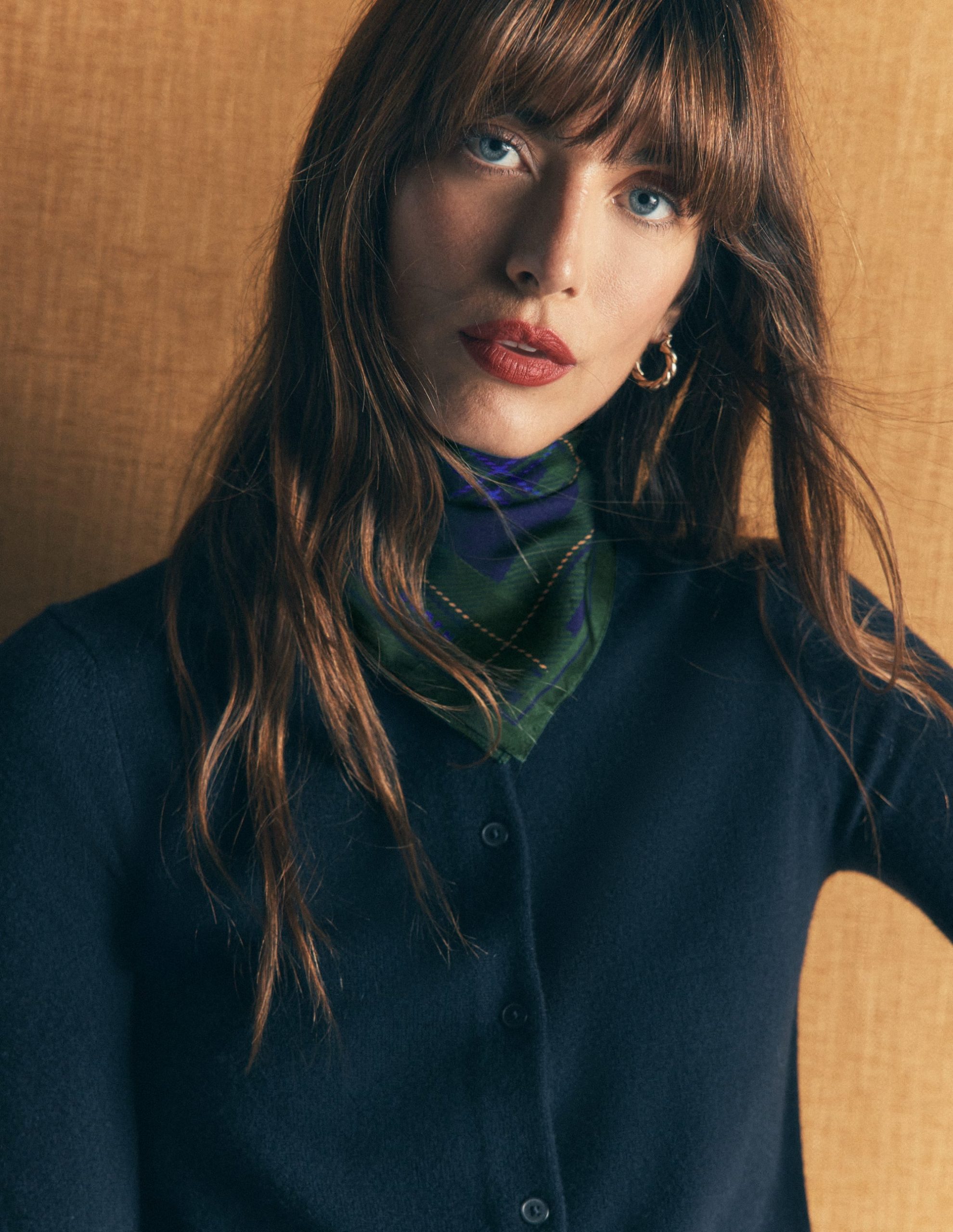 Elisabeth Silk Square Scarf-Navy. Tartan - Image 2