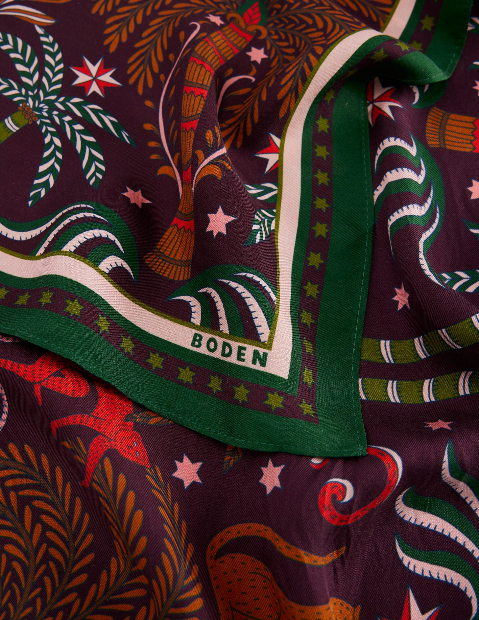 Elisabeth Silk Square Scarf-Dark Cherry. Jungle Charm - Image 4