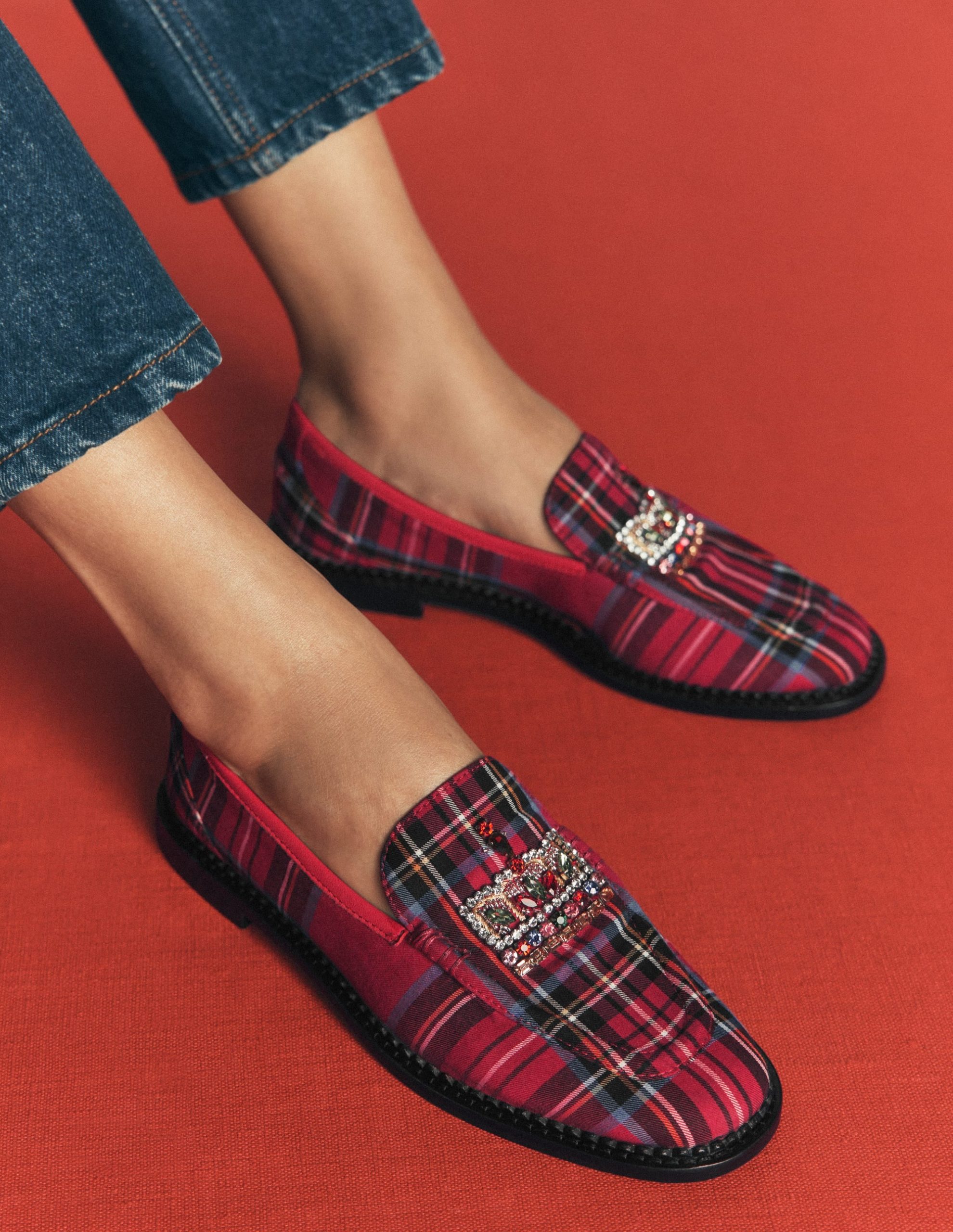 Nya Penny Loafers-Red Tartan. Crown