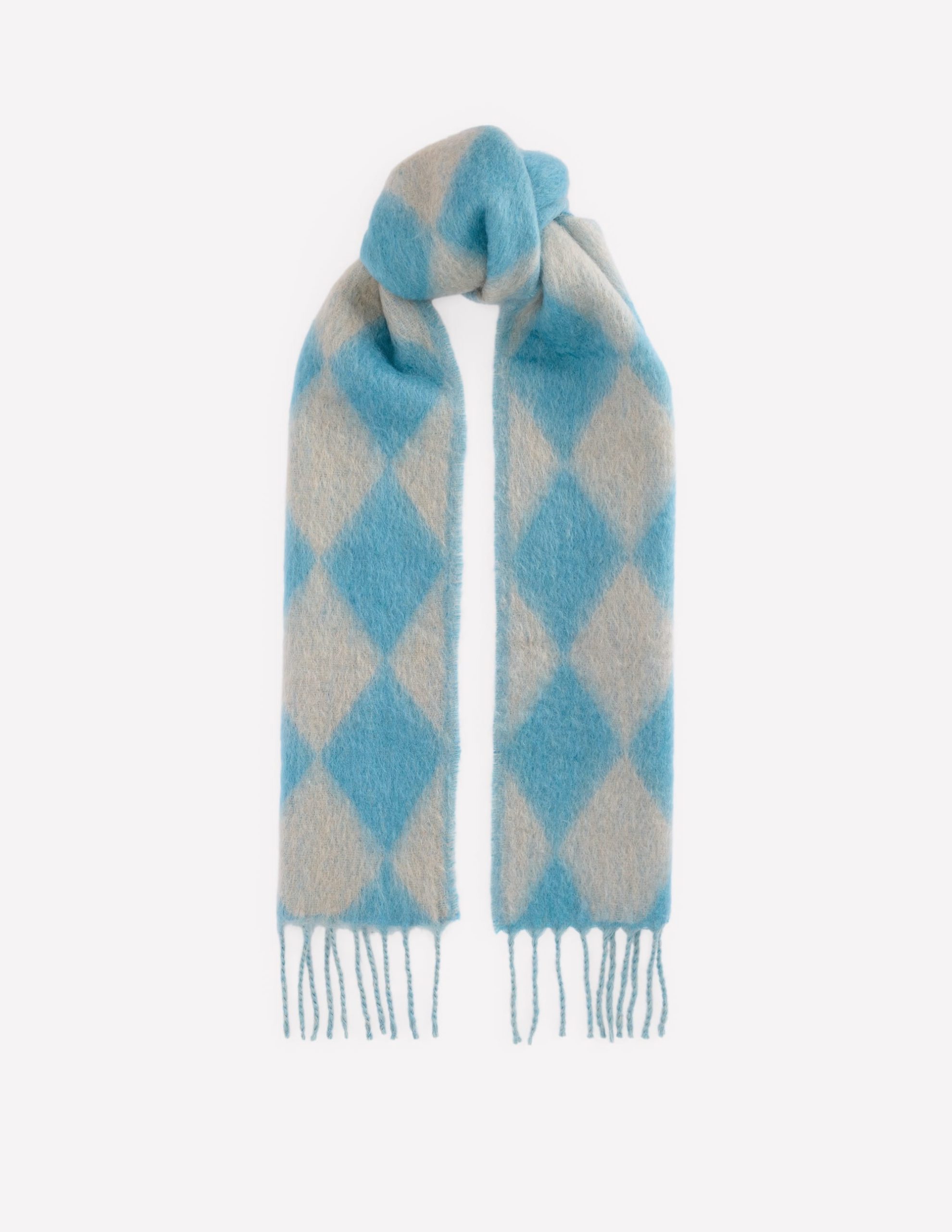 Mohair Woven Scarf-Duck Egg Blue Argyle - Image 2