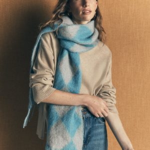 Mohair Woven Scarf-Duck Egg Blue Argyle