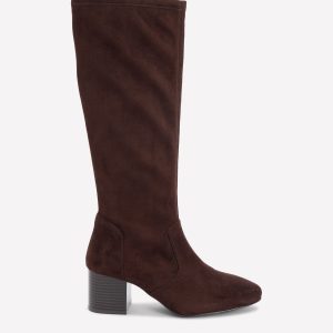 Block Heel Stretch Boots-Chocolate