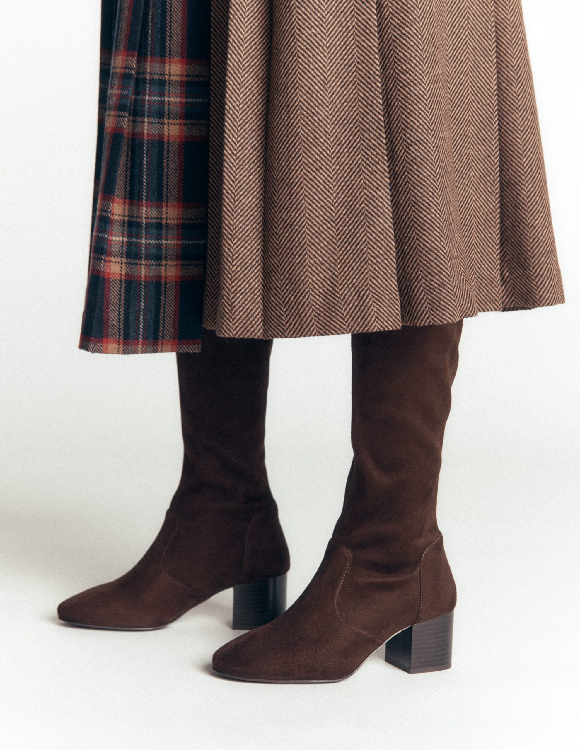 Block Heel Stretch Boots-Chocolate - Image 2