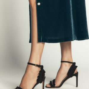 Pleat Detail Heeled Sandals-Black
