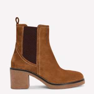 Heeled Crepe Chelsea Boots-Cognac Suede