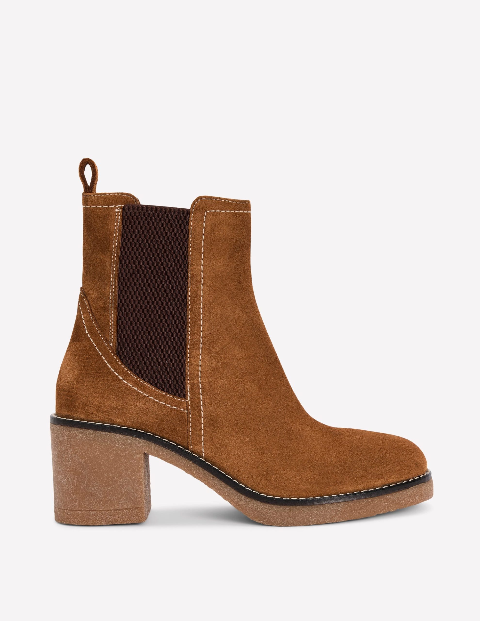 Heeled Crepe Chelsea Boots-Cognac Suede