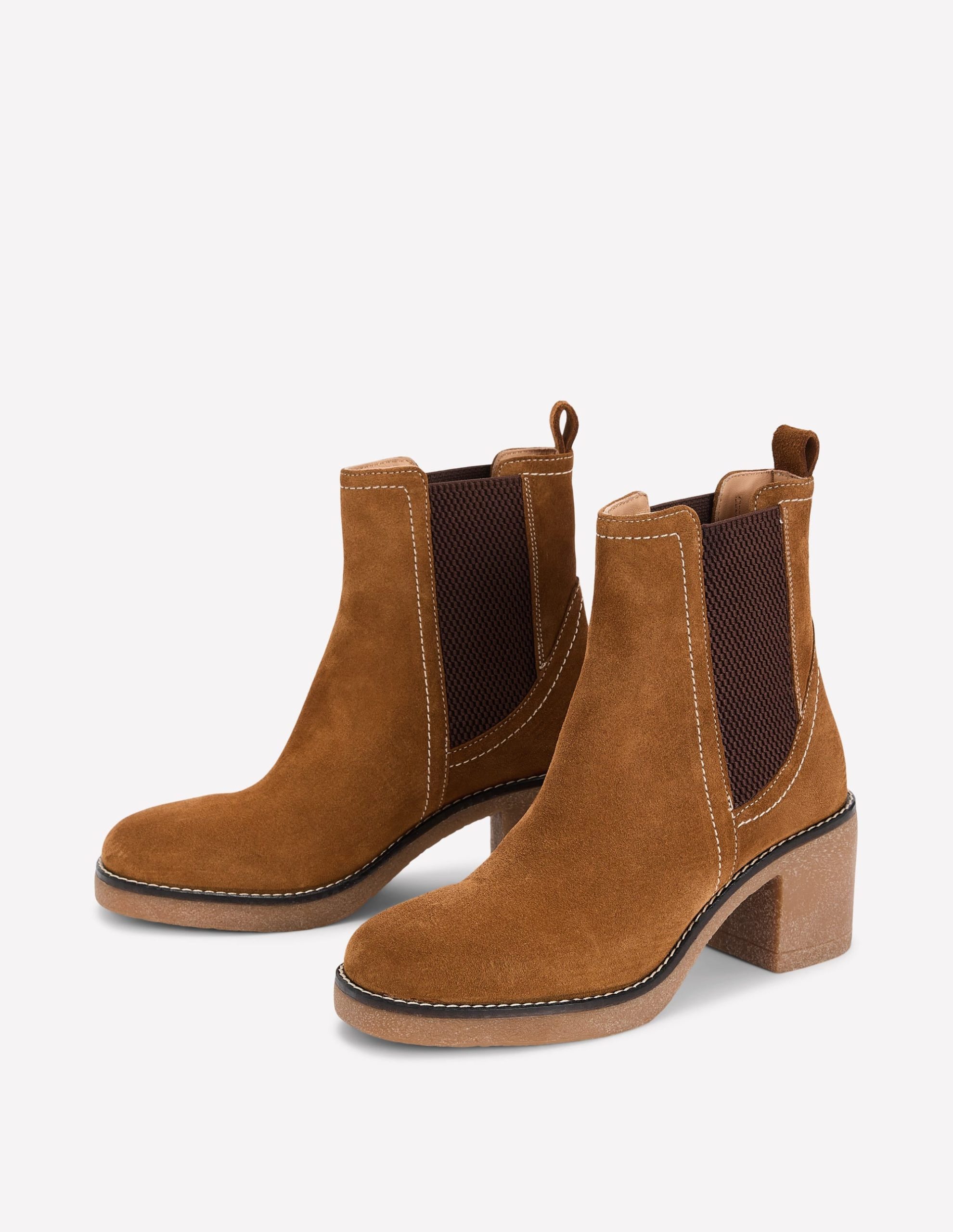 Heeled Crepe Chelsea Boots-Cognac Suede - Image 3