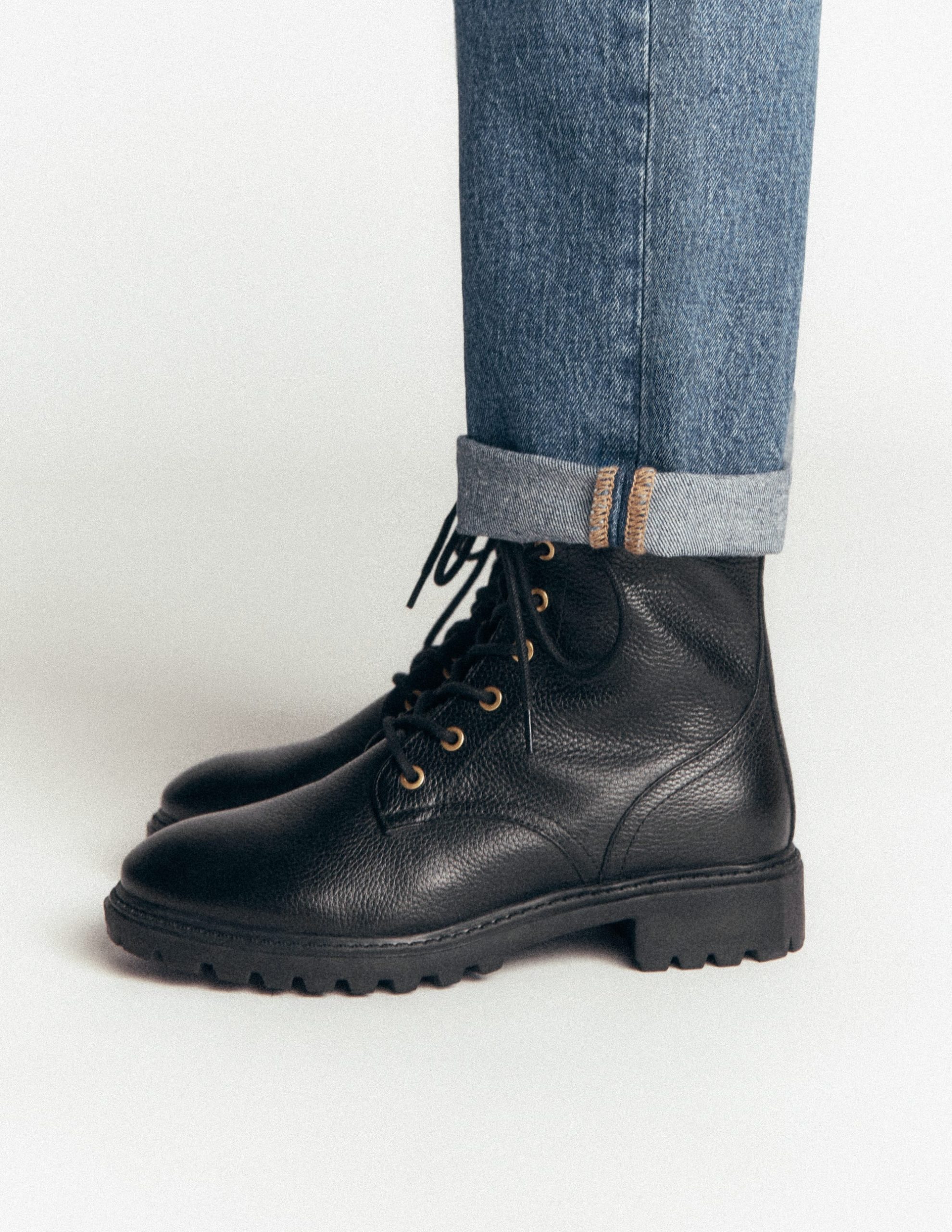 Alex Lace Up Ankle Boots-Black Tumbled Leather - Image 2