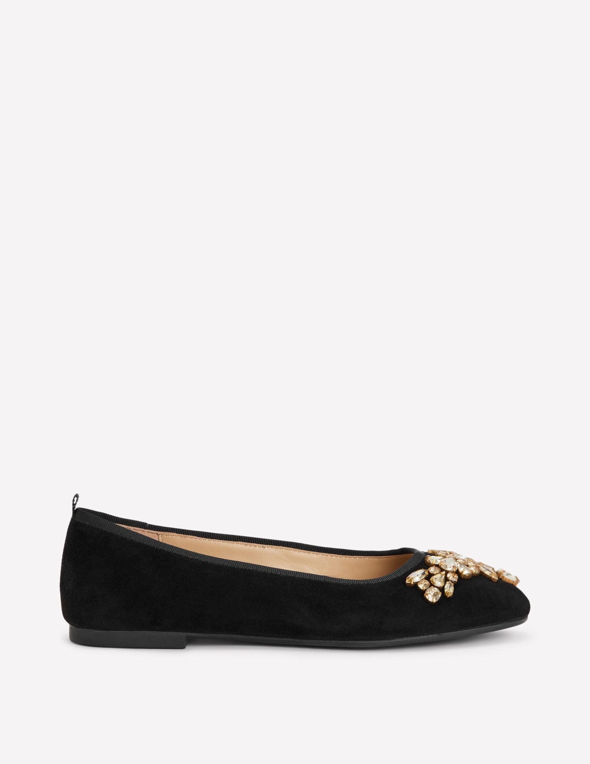 Patti Round Toe Ballet Flats-Black Suede Embellished - Image 2
