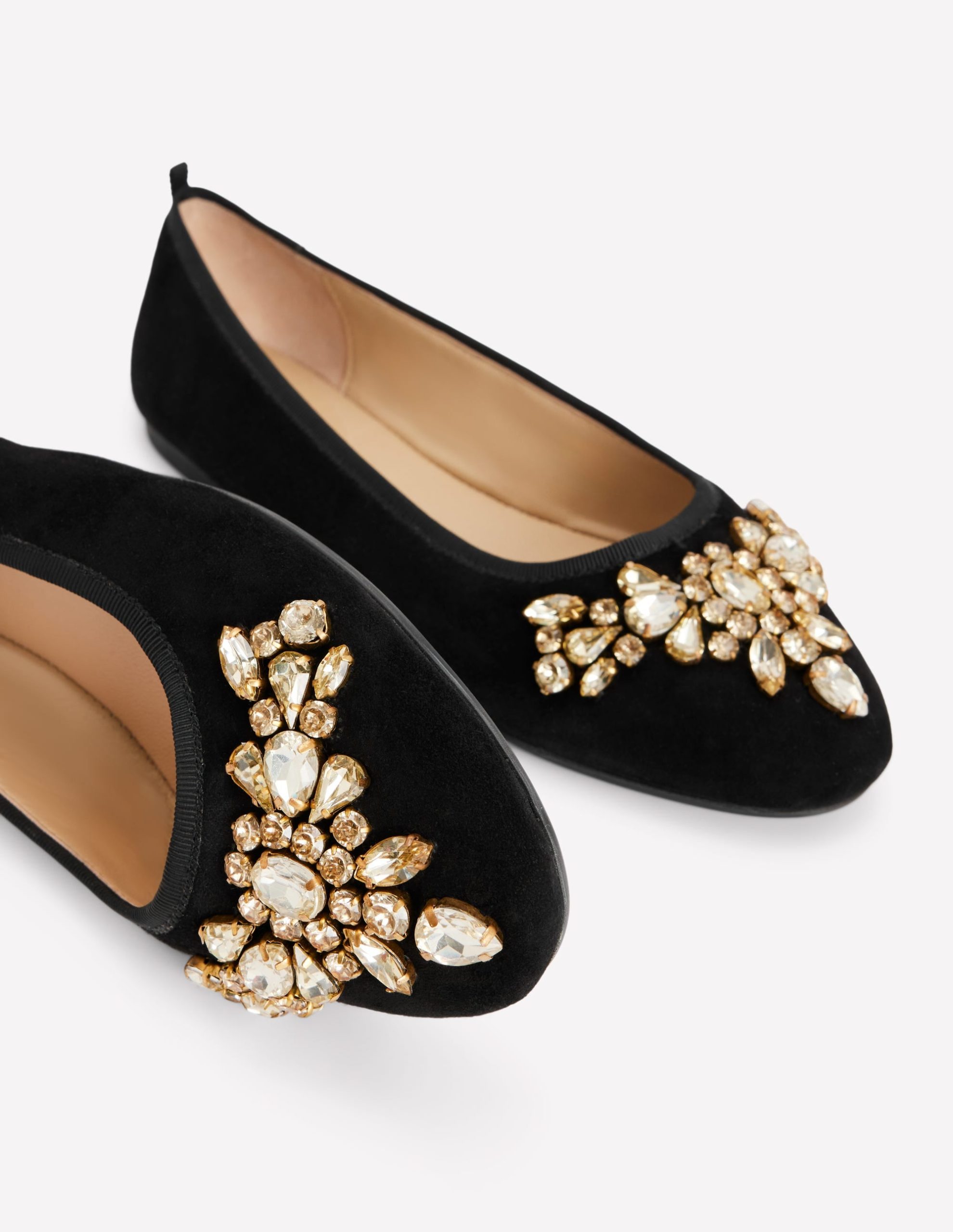 Patti Round Toe Ballet Flats-Black Suede Embellished - Image 4