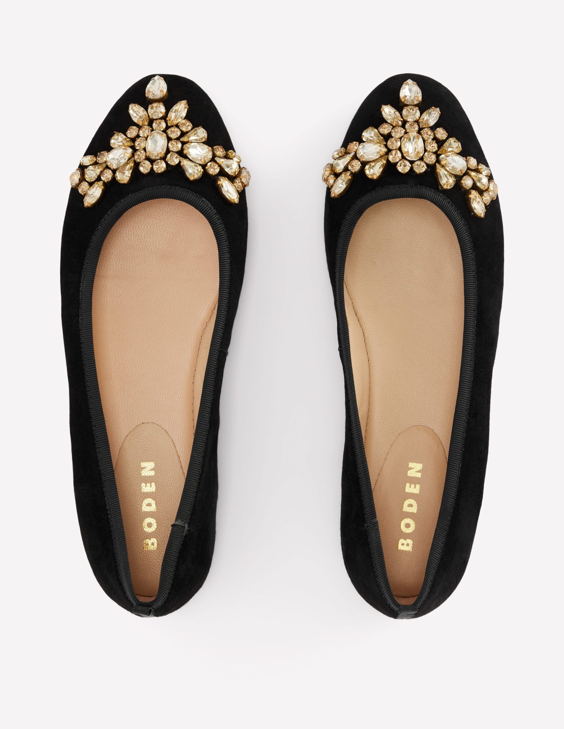 Patti Round Toe Ballet Flats-Black Suede Embellished - Image 5