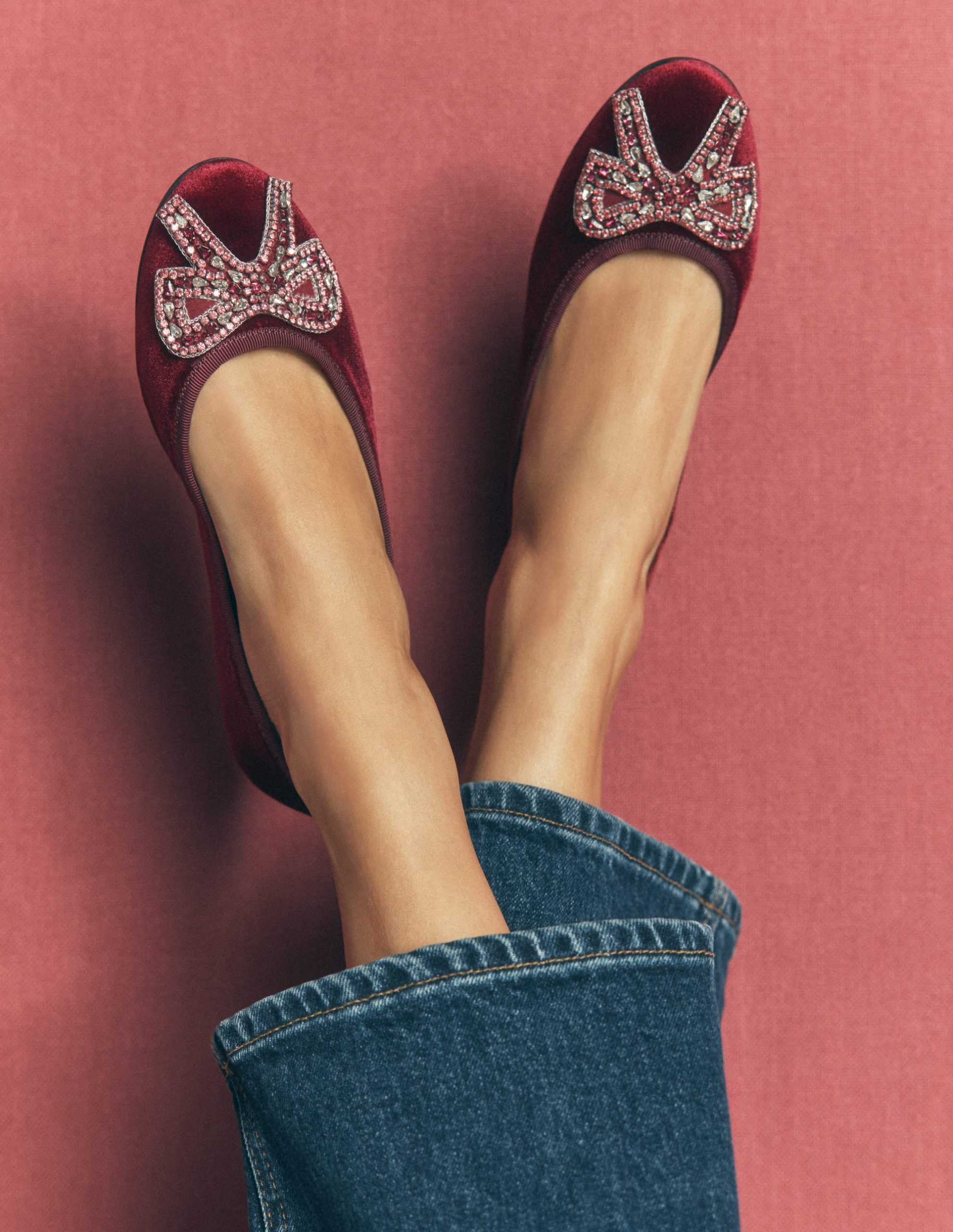 Patti Round Toe Ballet Flats-Dark Burgundy Bow