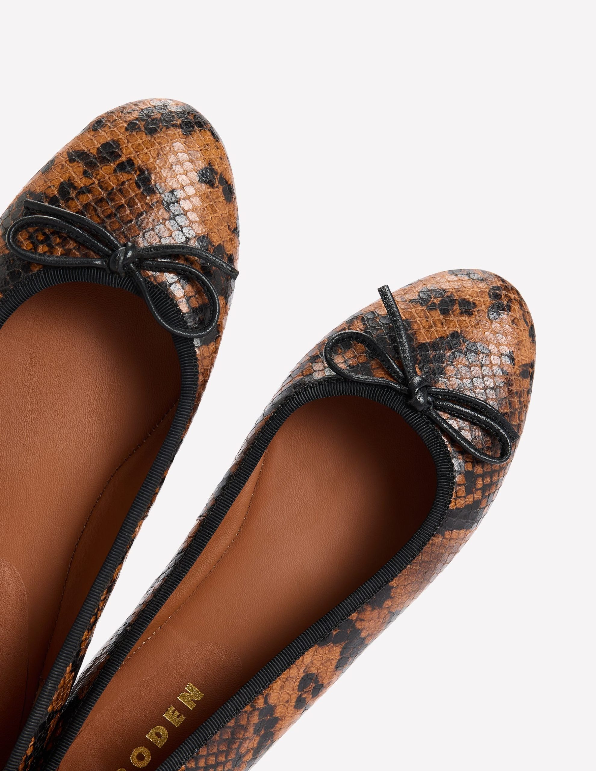 Patti Round Toe Ballet Flats-Tan Snake Print - Image 4