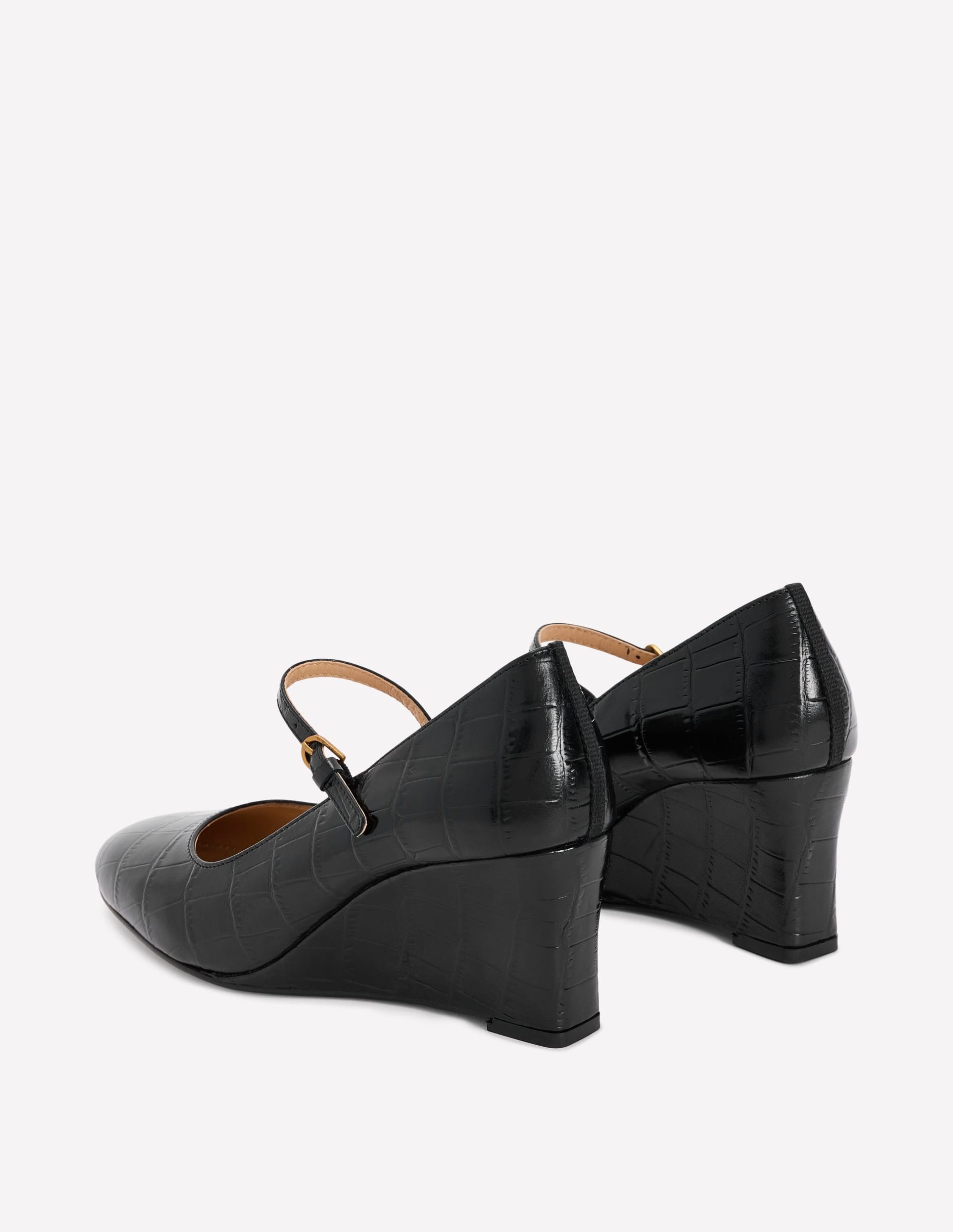 Wedge Mary Janes-Black Croc Embossed - Image 6