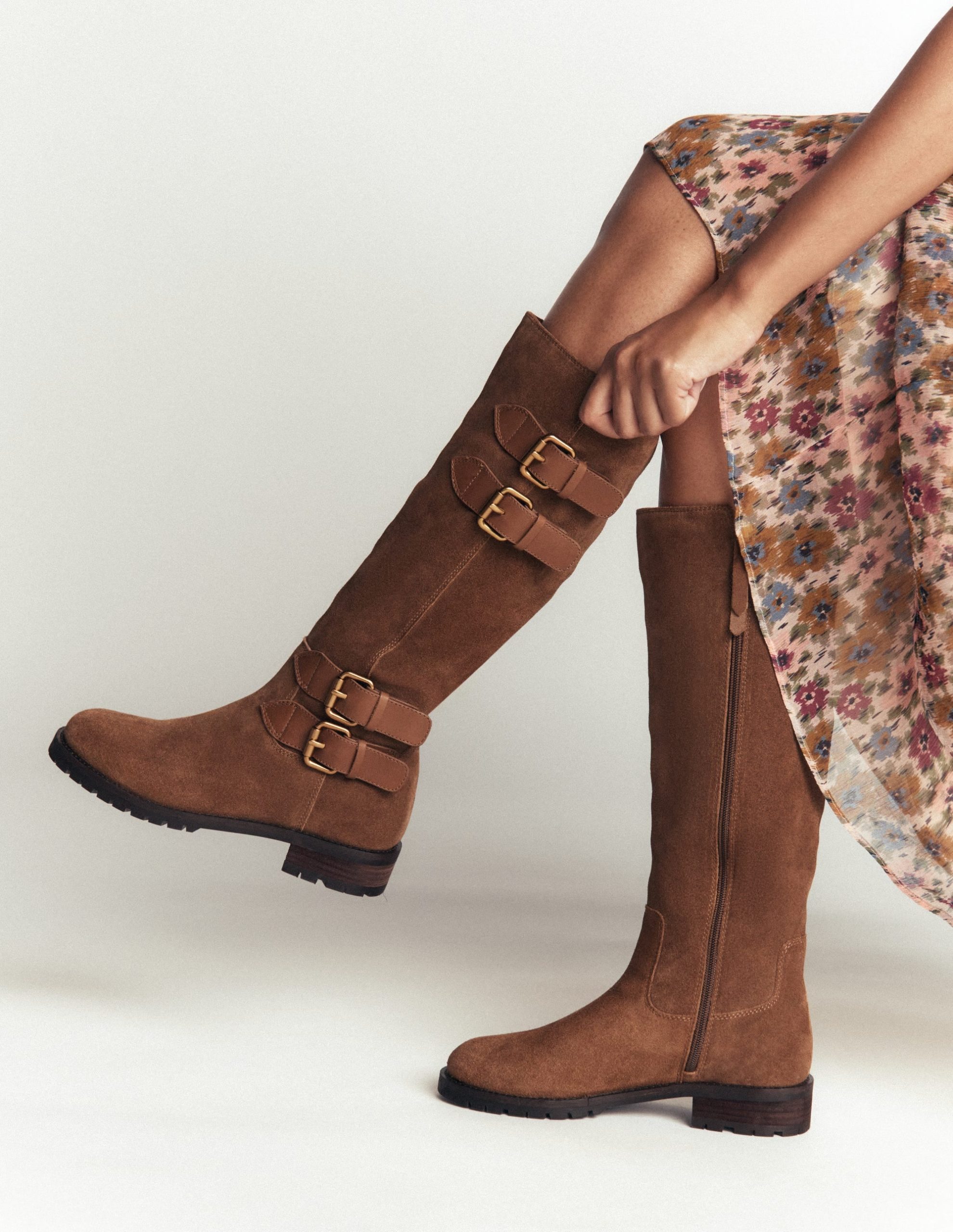 Multi Buckle Knee Boots-Raw Umber - Image 2