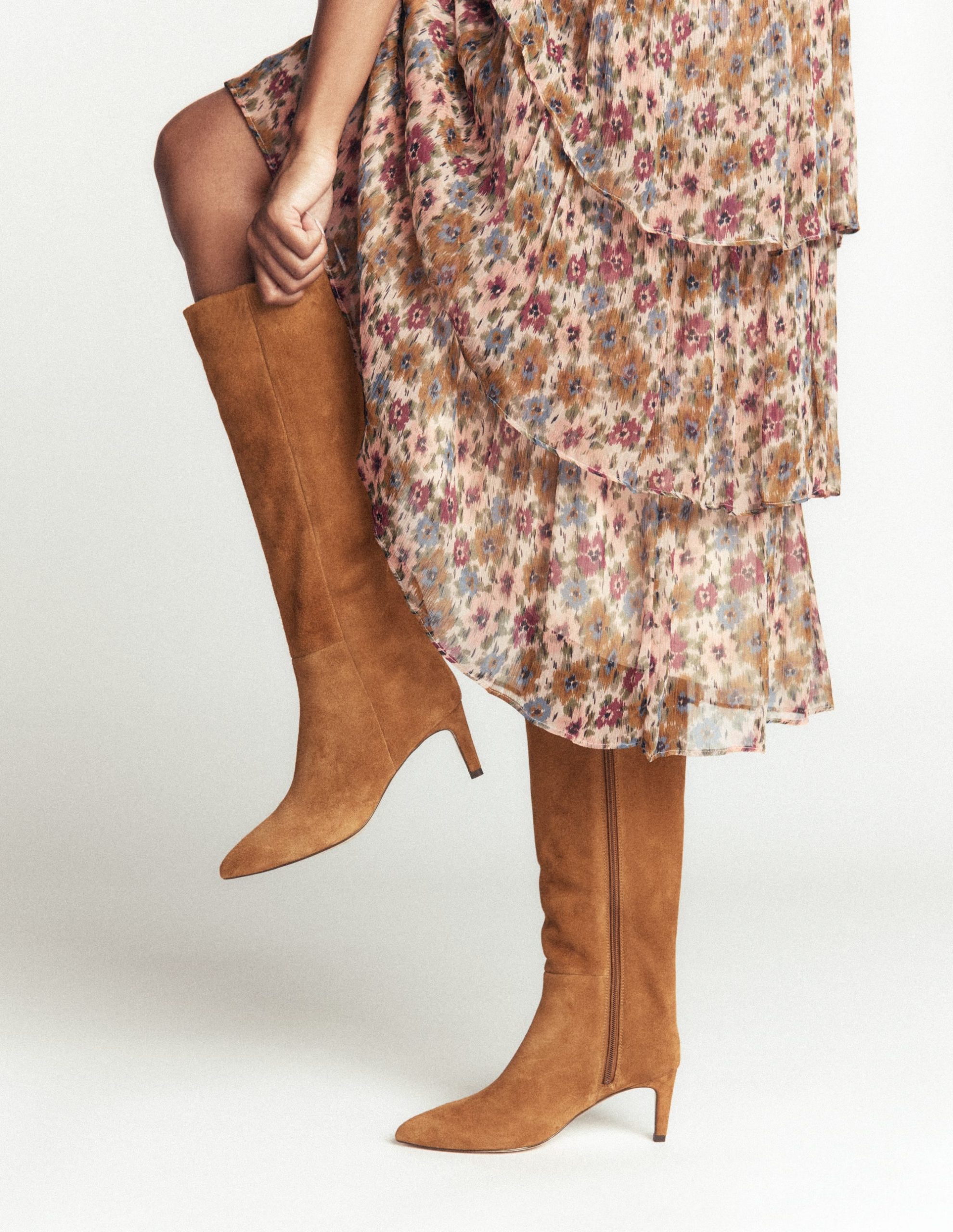 Straight Leg Heeled Boots-Cognac Suede - Image 2