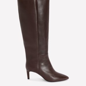 Straight Leg Heeled Boots-Chocolate Leather