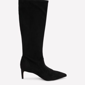 Stretch Kitten Heel Boots-Black