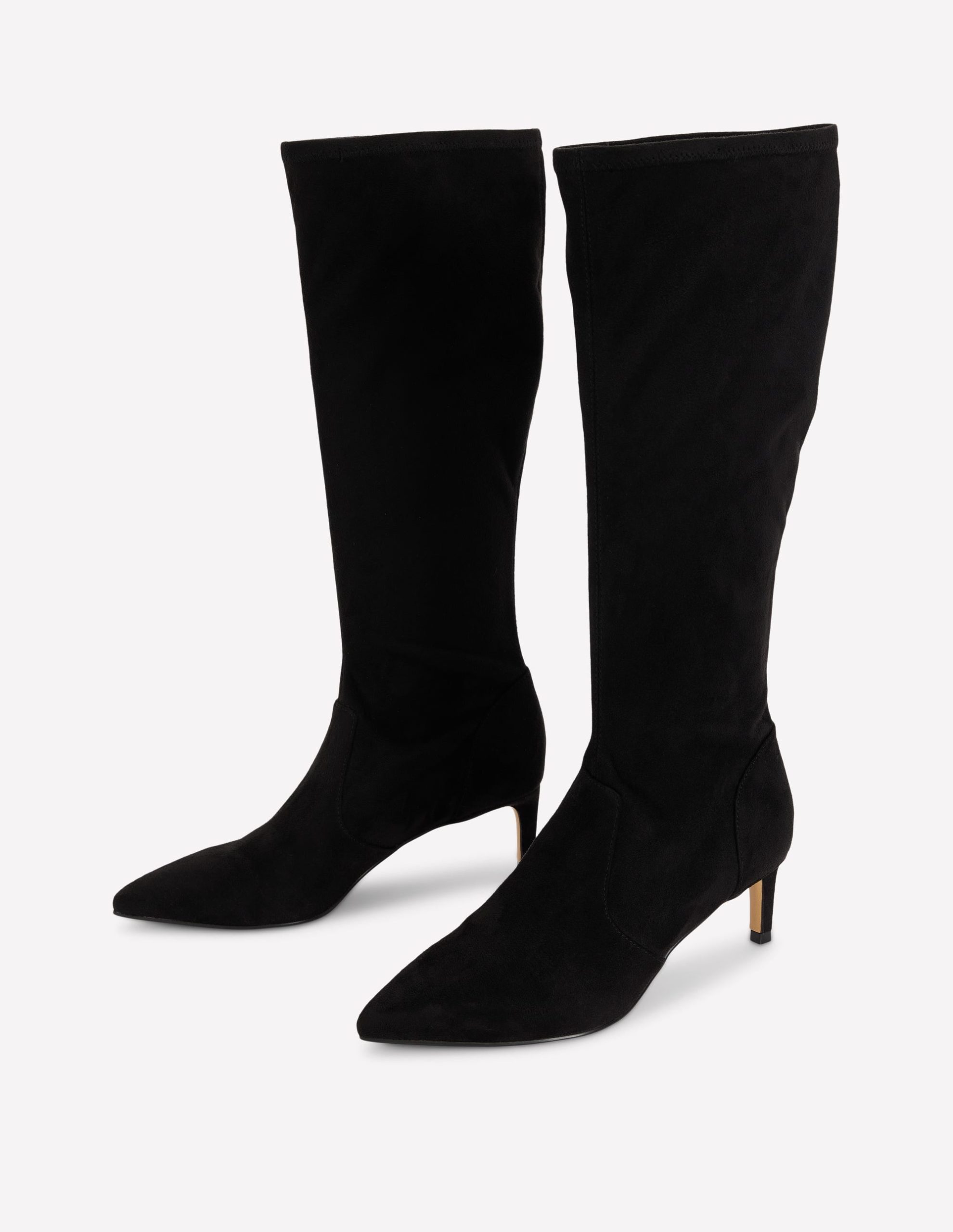 Stretch Kitten Heel Boots-Black - Image 3