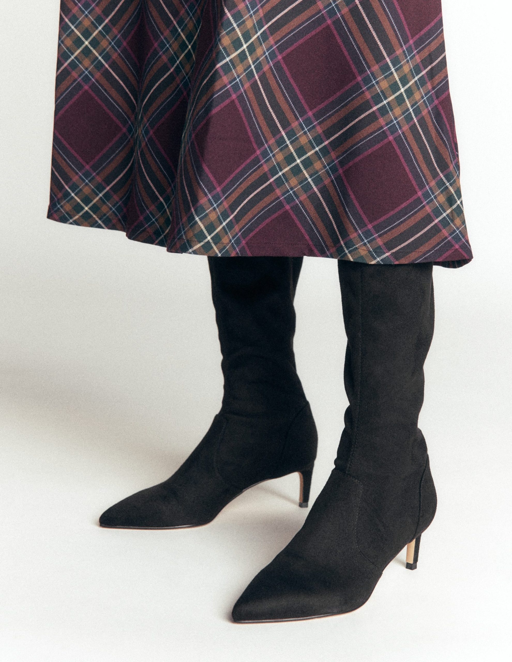Stretch Kitten Heel Boots-Black - Image 2