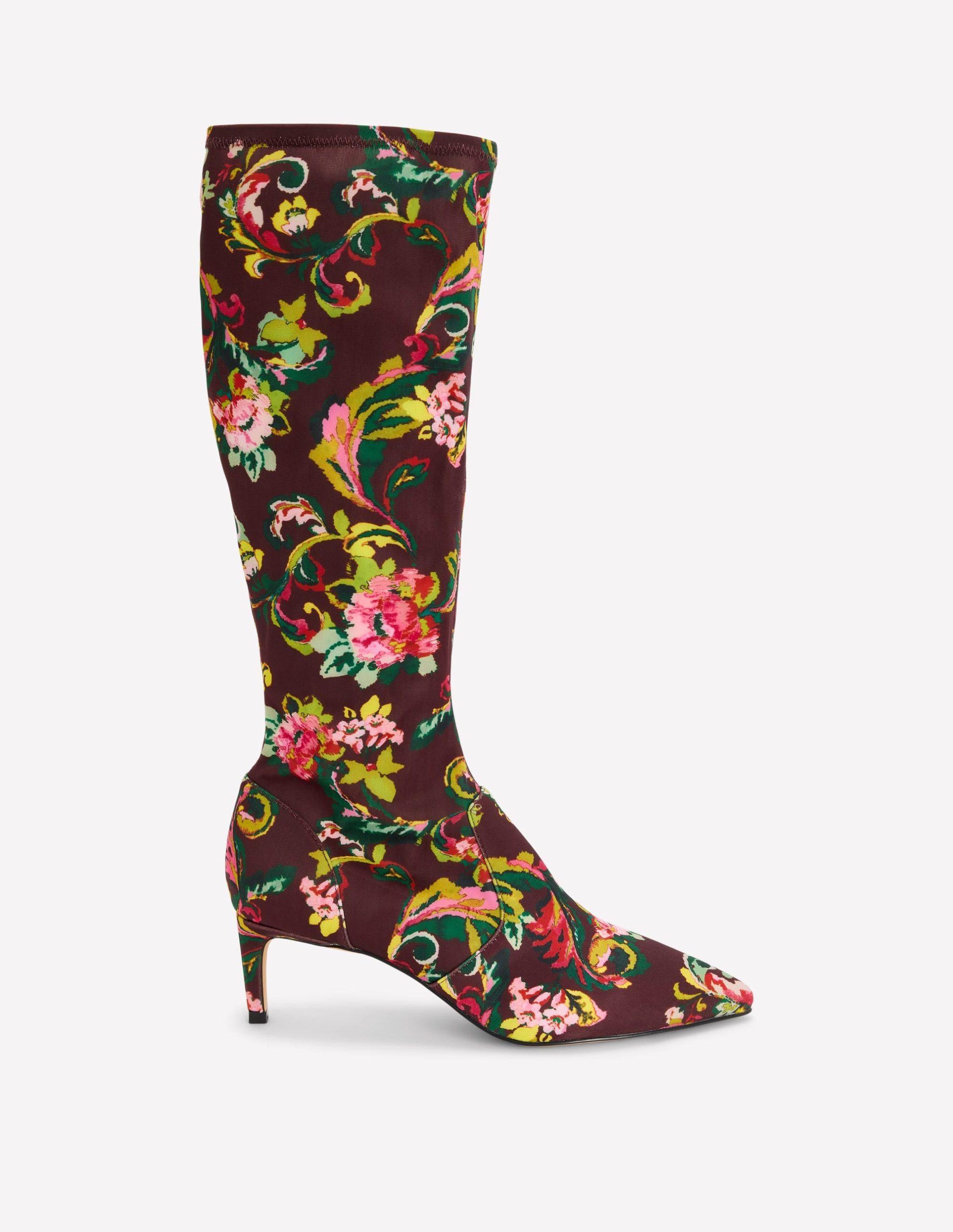 Stretch Kitten Heel Boots-Floral Print - Image 3