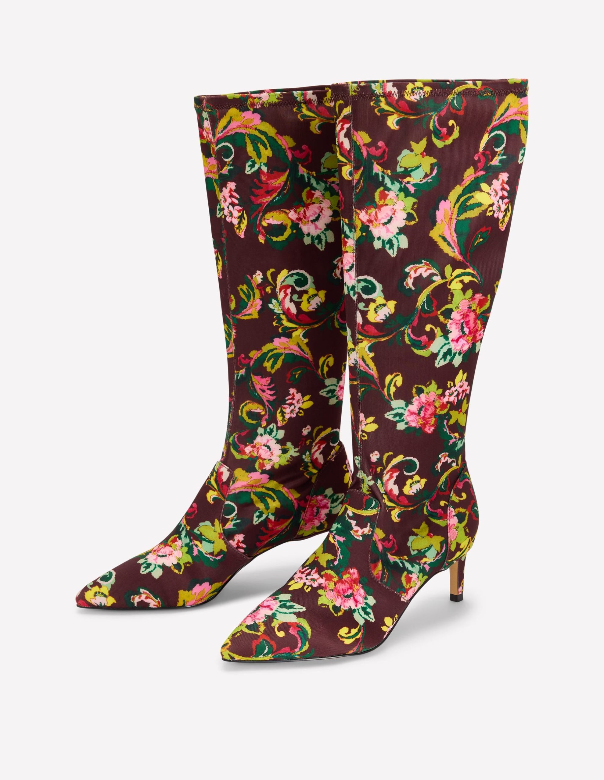 Stretch Kitten Heel Boots-Floral Print - Image 4