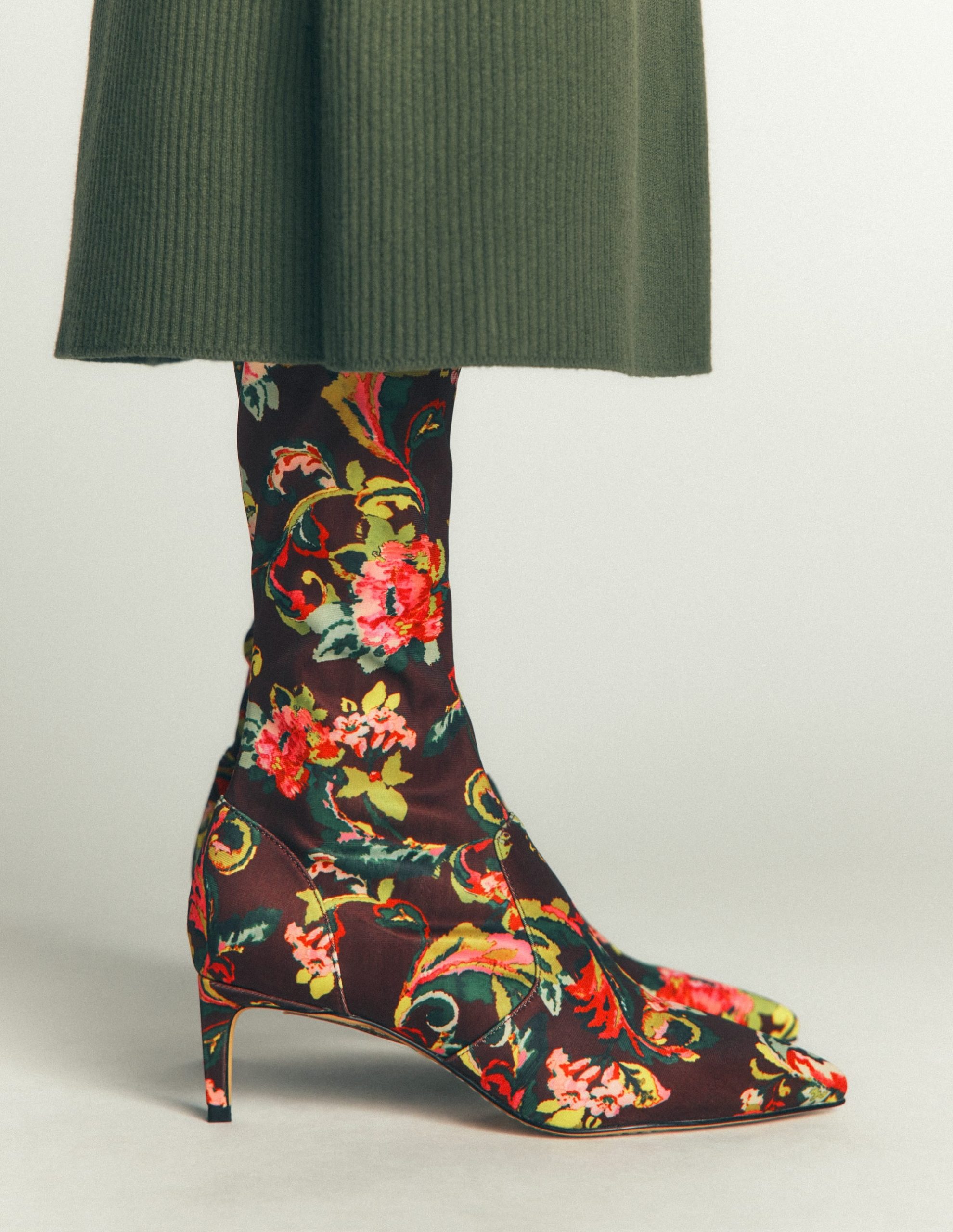 Stretch Kitten Heel Boots-Floral Print - Image 2
