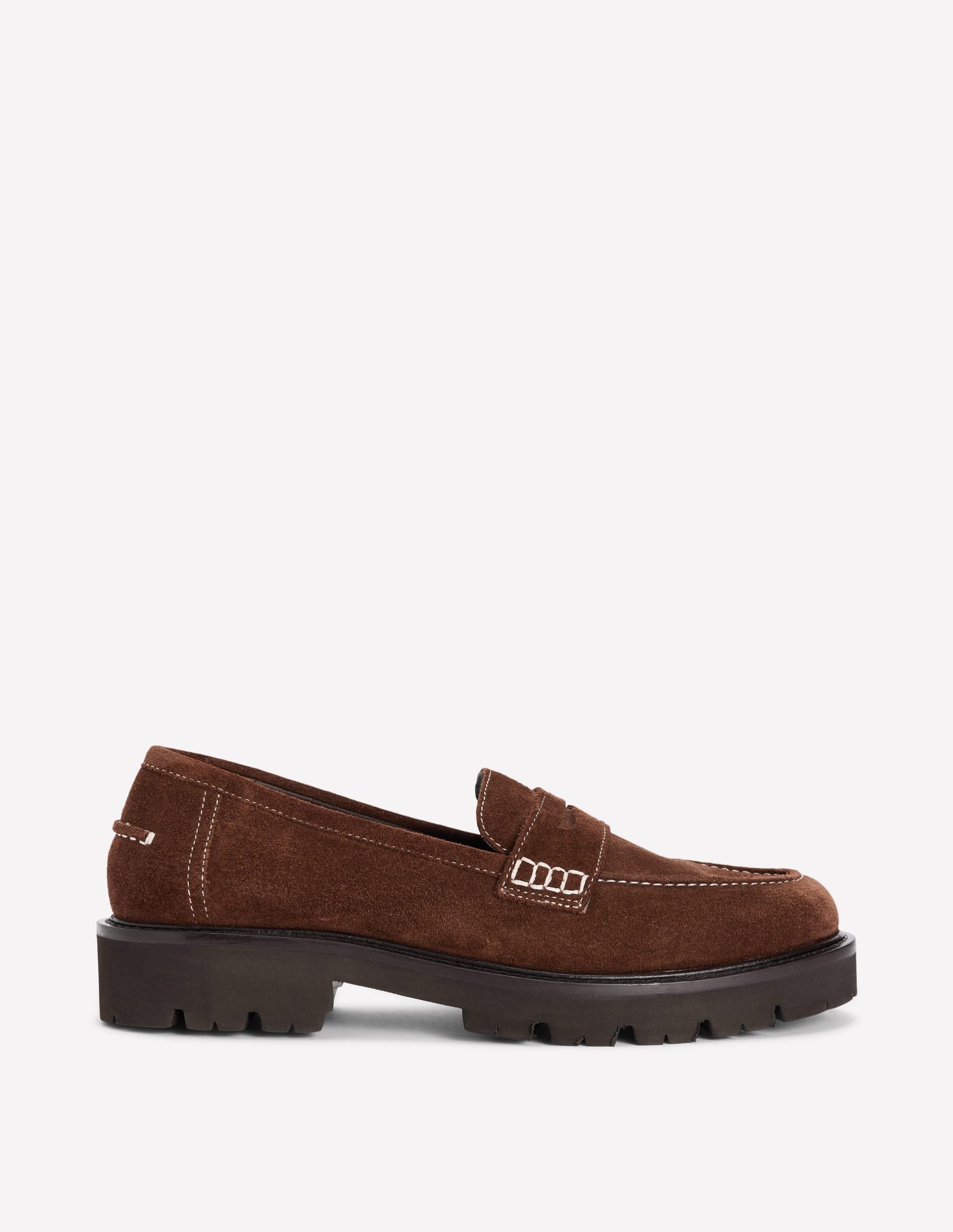 Chunky Cleated Sole Loafers-Chocolate Suede