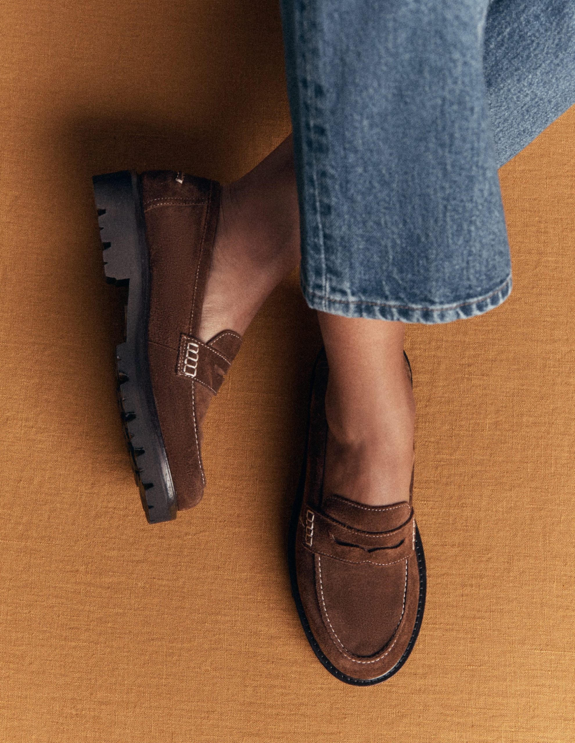 Chunky Cleated Sole Loafers-Chocolate Suede - Image 2