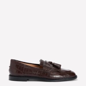 Nya Ghillie Flat Loafers-Chocolate Croc Embossed
