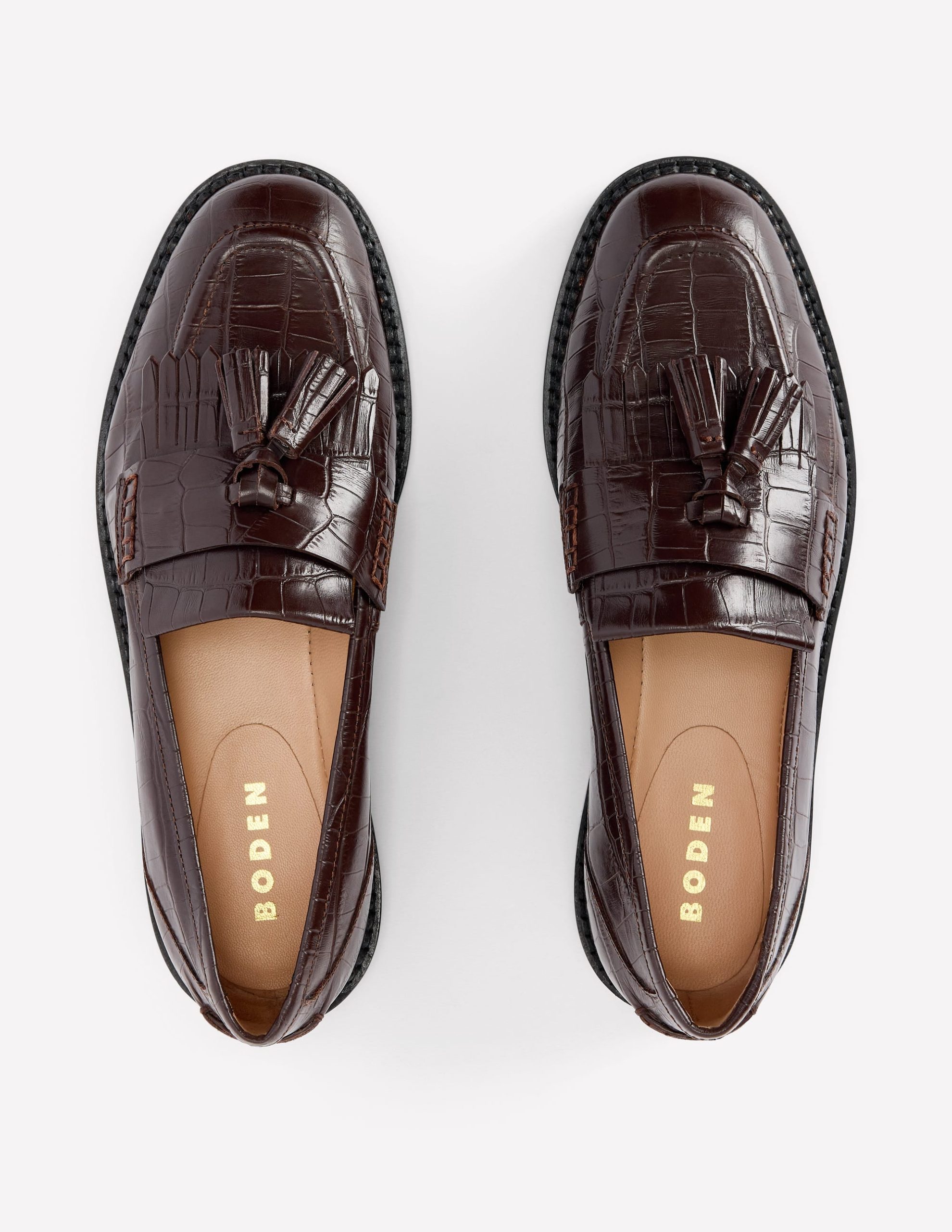 Nya Ghillie Flat Loafers-Chocolate Croc Embossed - Image 5