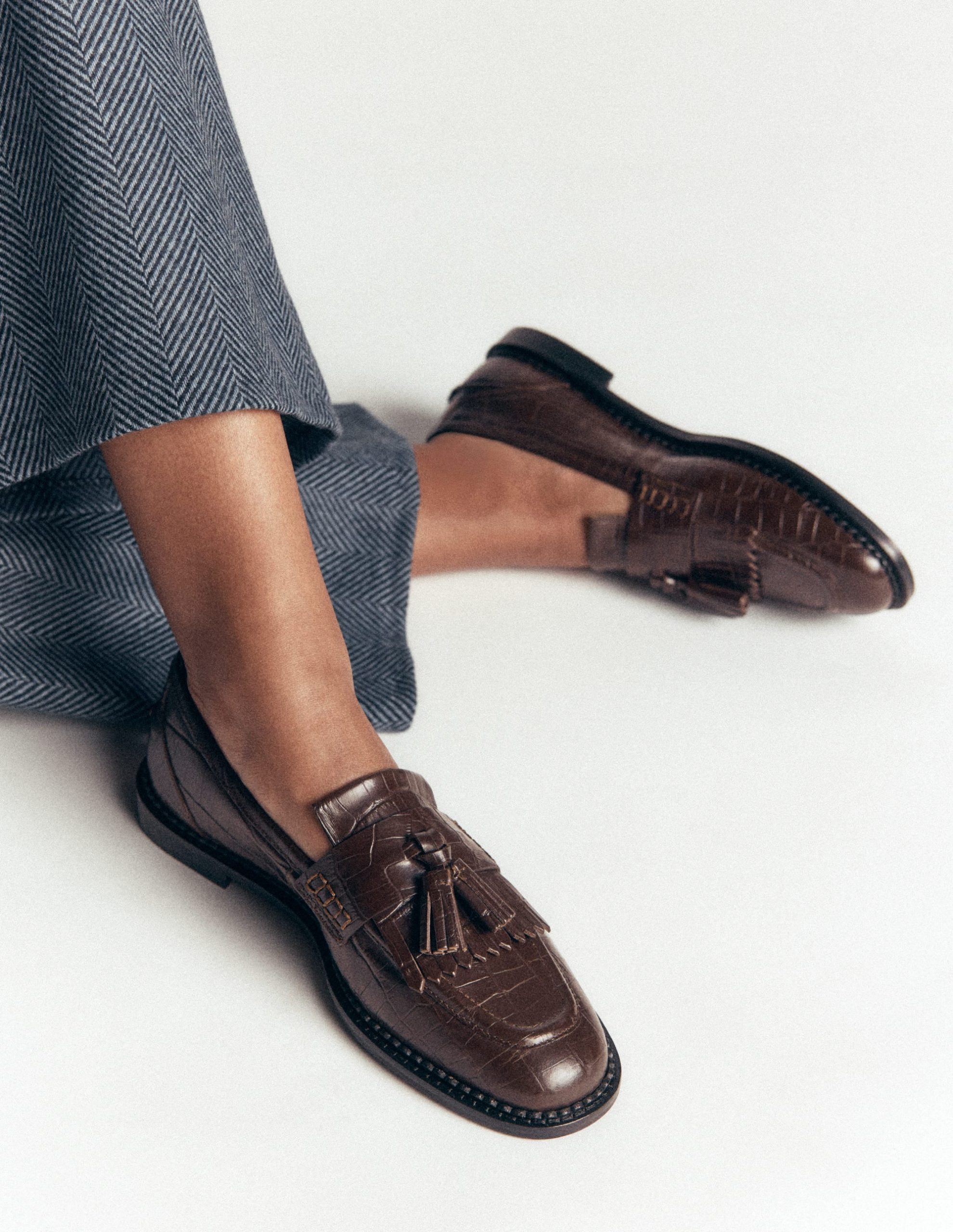 Nya Ghillie Flat Loafers-Chocolate Croc Embossed - Image 2