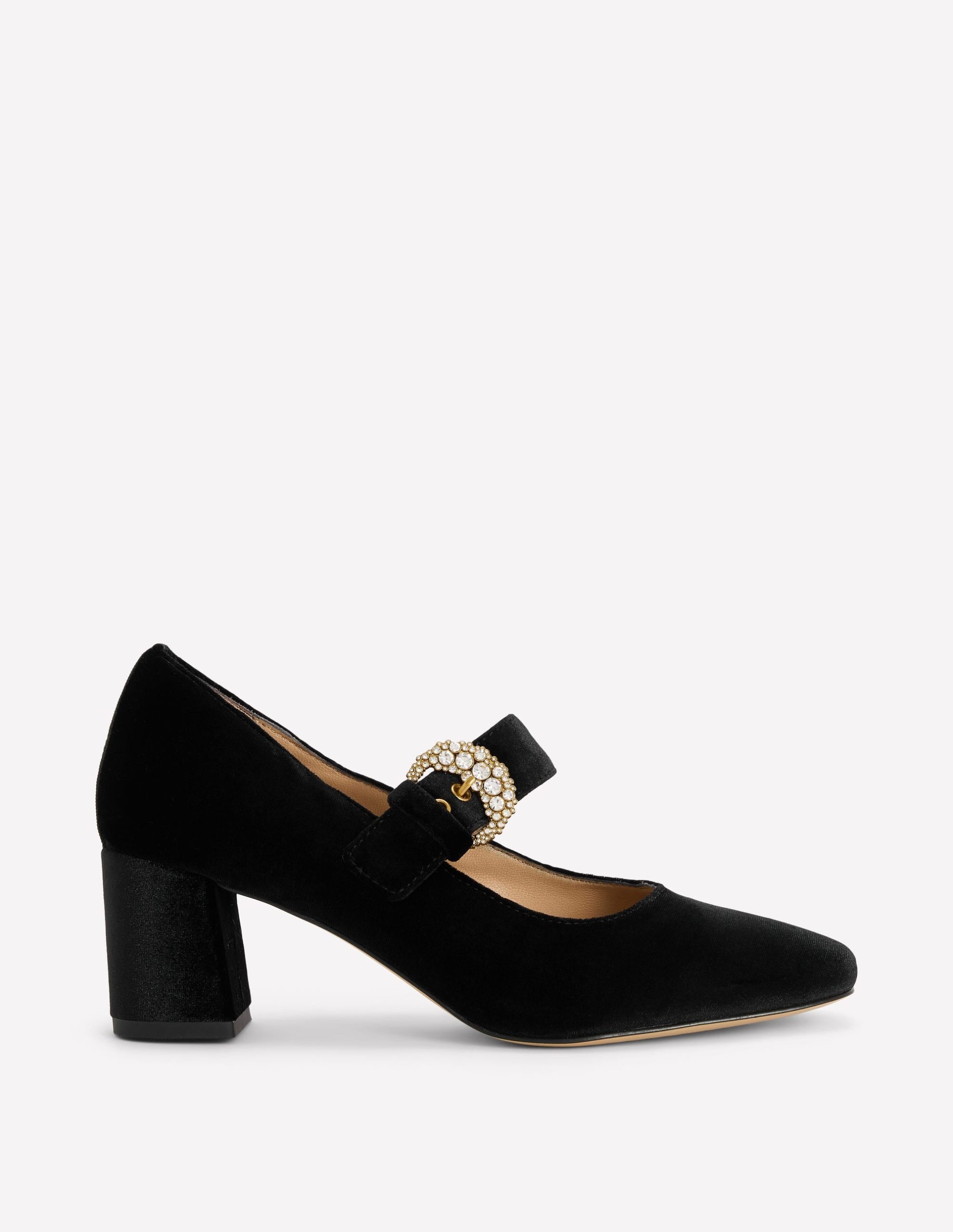 Buckle Strap Block Heels-Black Velvet - Image 2