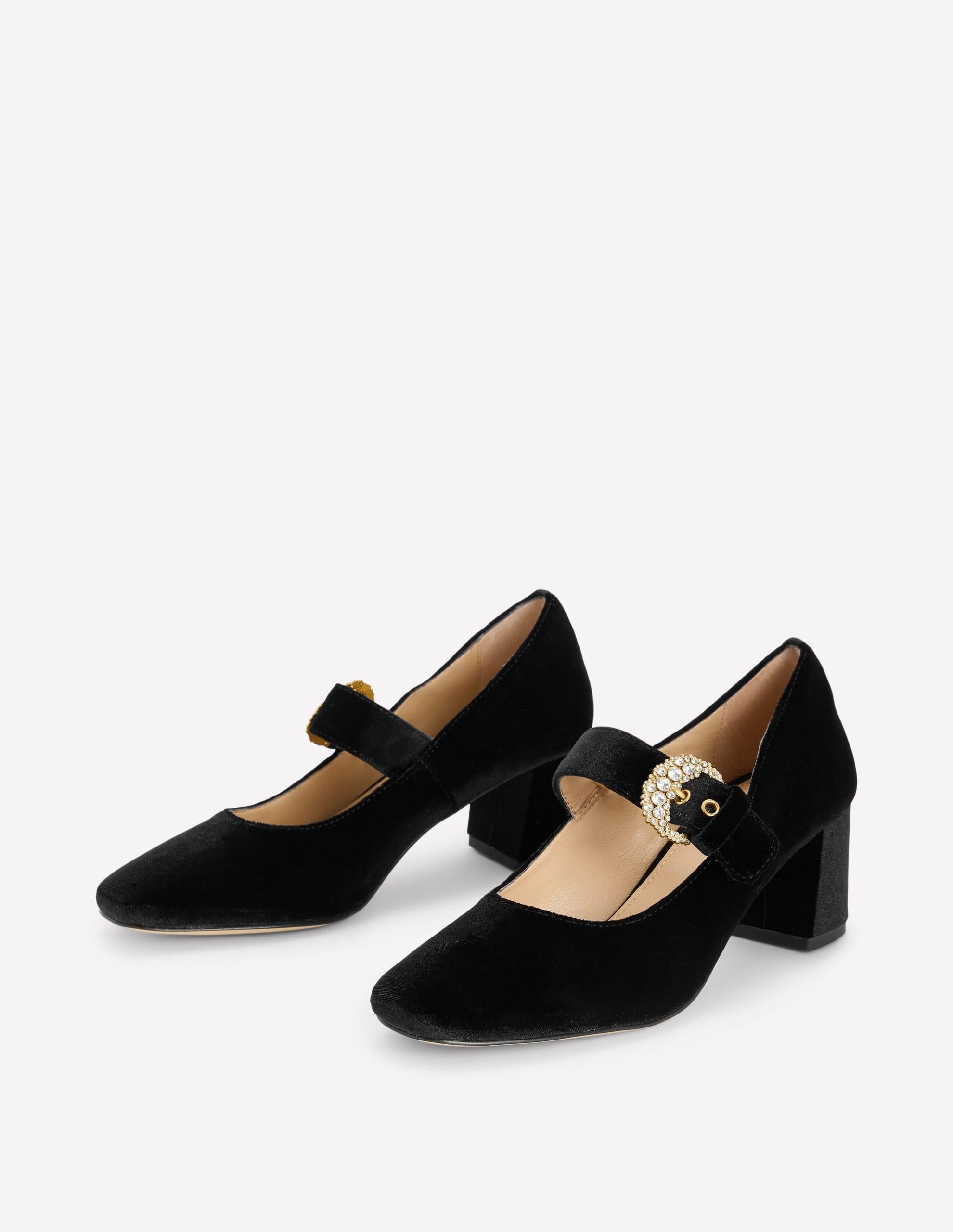 Buckle Strap Block Heels-Black Velvet - Image 3