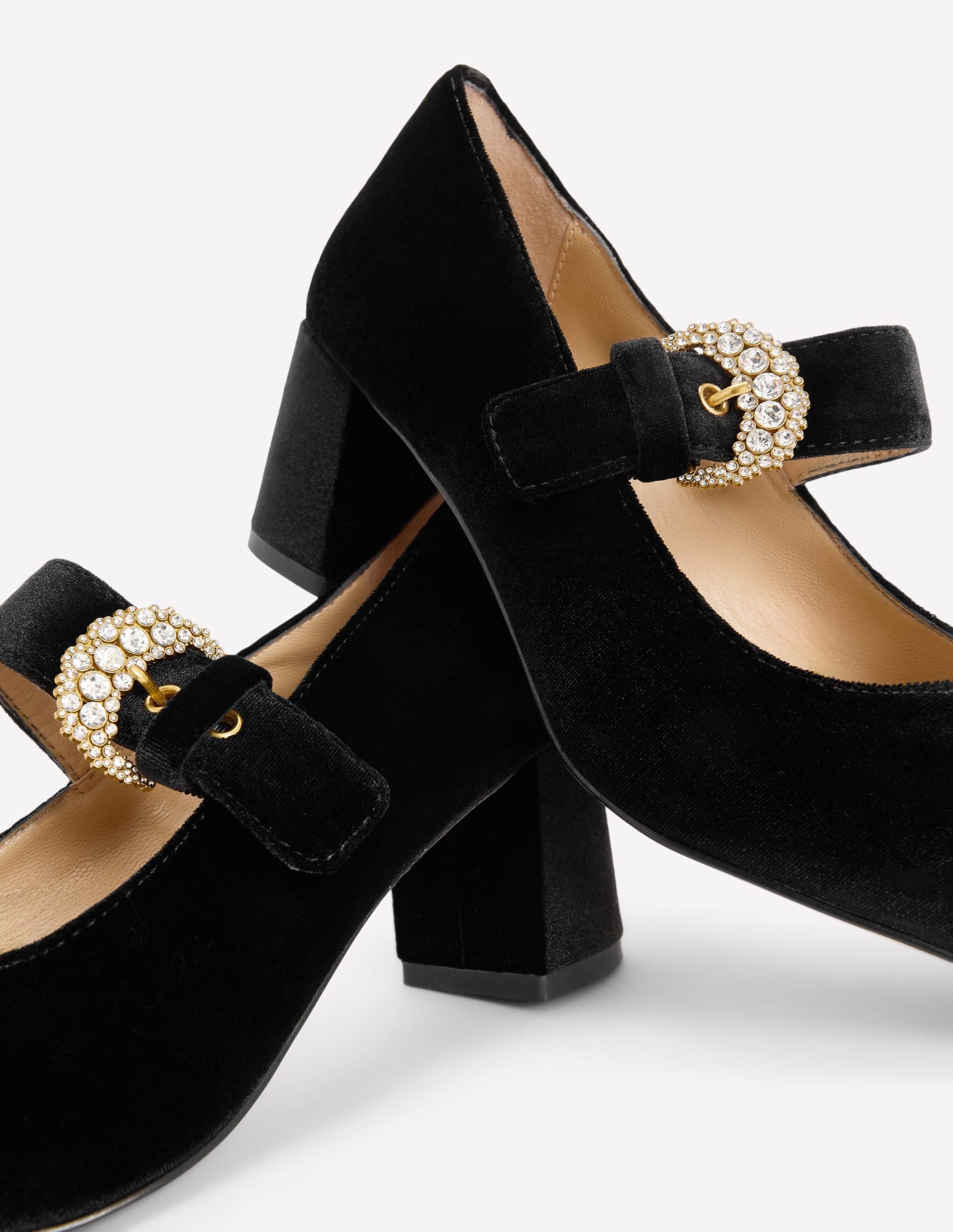 Buckle Strap Block Heels-Black Velvet - Image 4