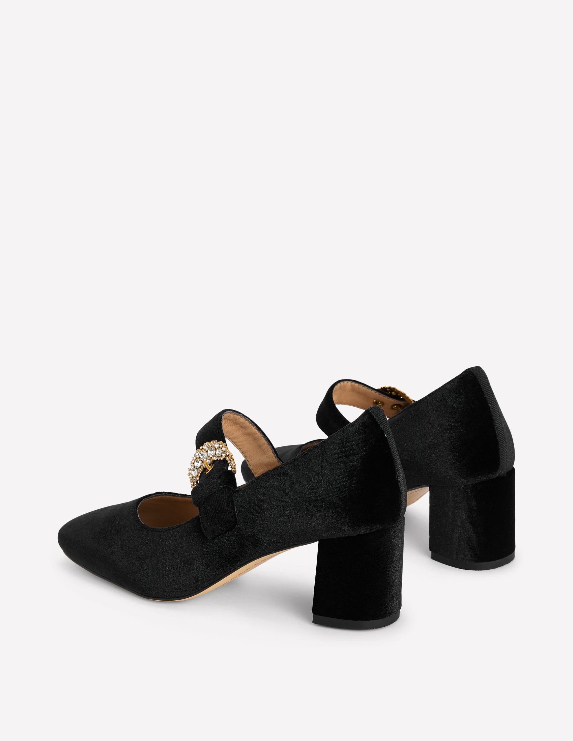 Buckle Strap Block Heels-Black Velvet - Image 5