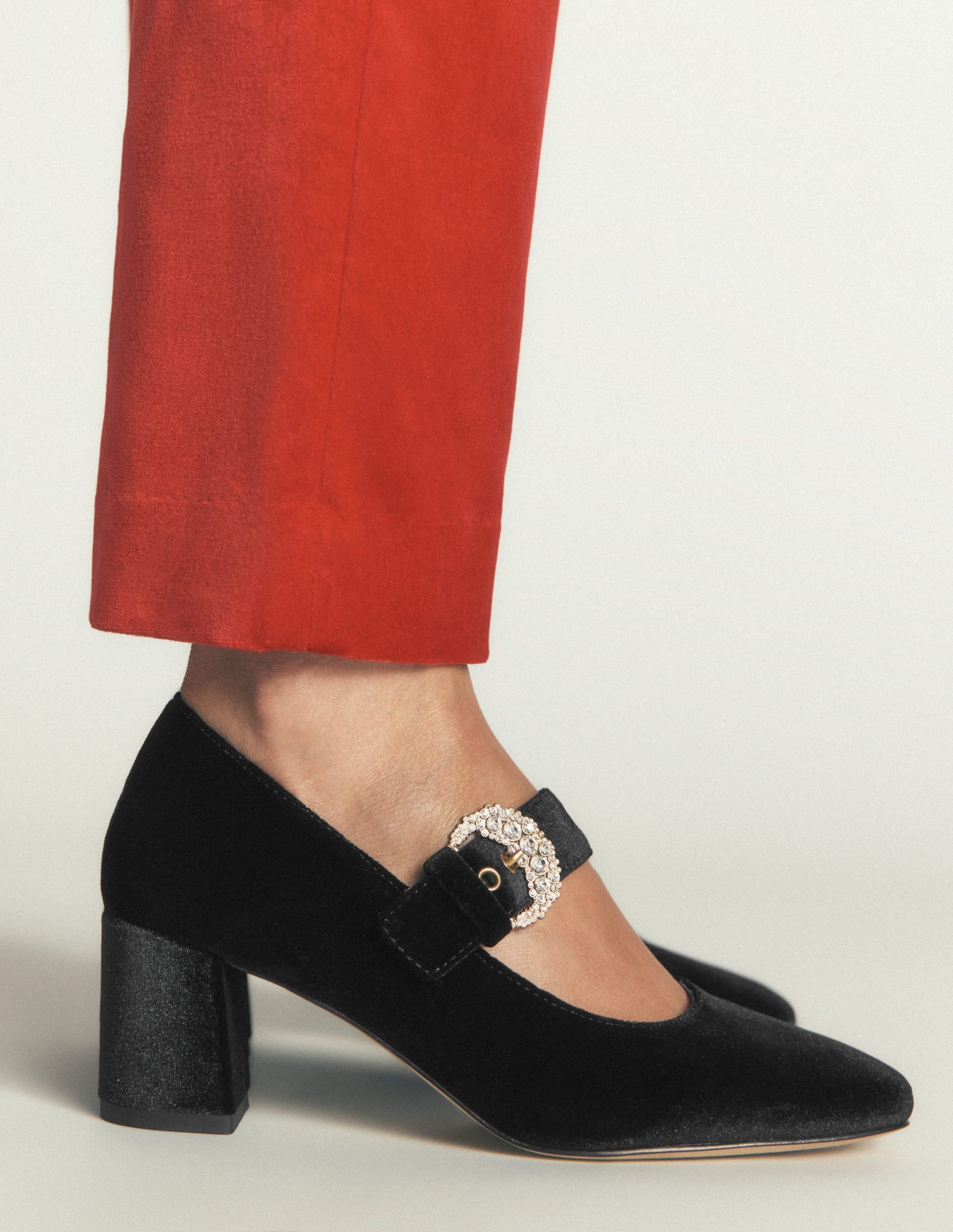 Buckle Strap Block Heels-Black Velvet