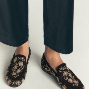 Dinah Embellished Loafers-Black. Gold Stars