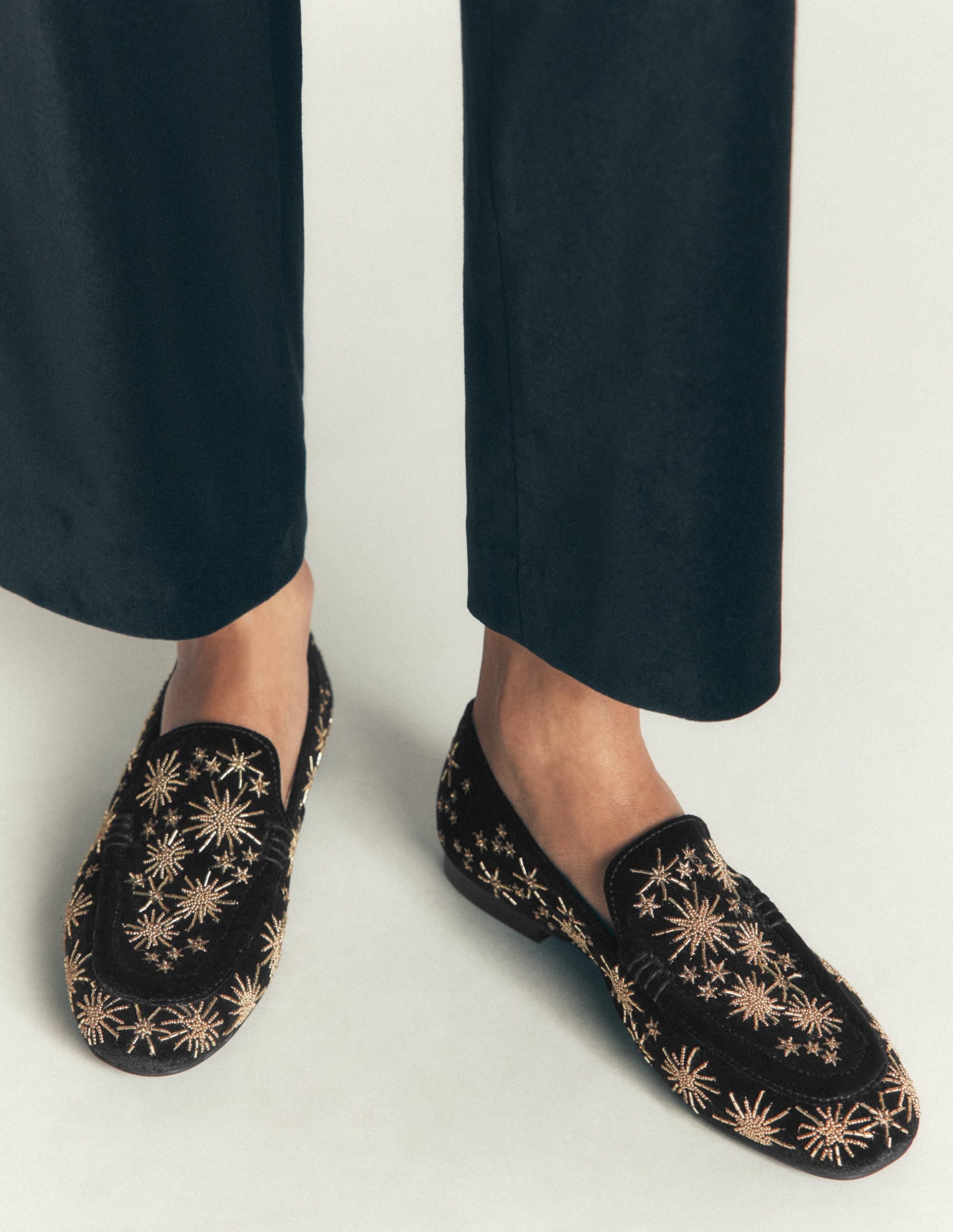 Dinah Embellished Loafers-Black. Gold Stars
