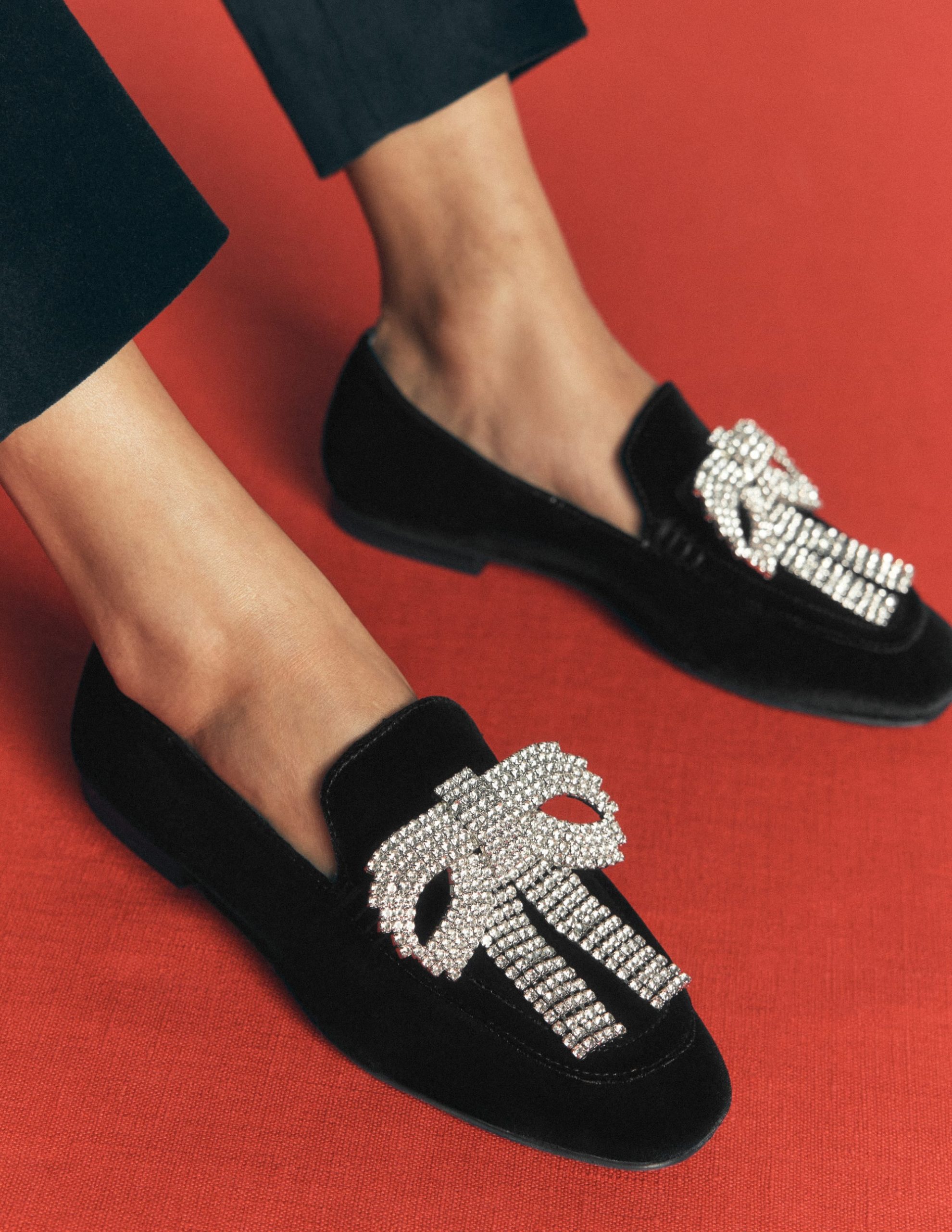 Dinah Embellished Loafers-Black. Sparkle Bows